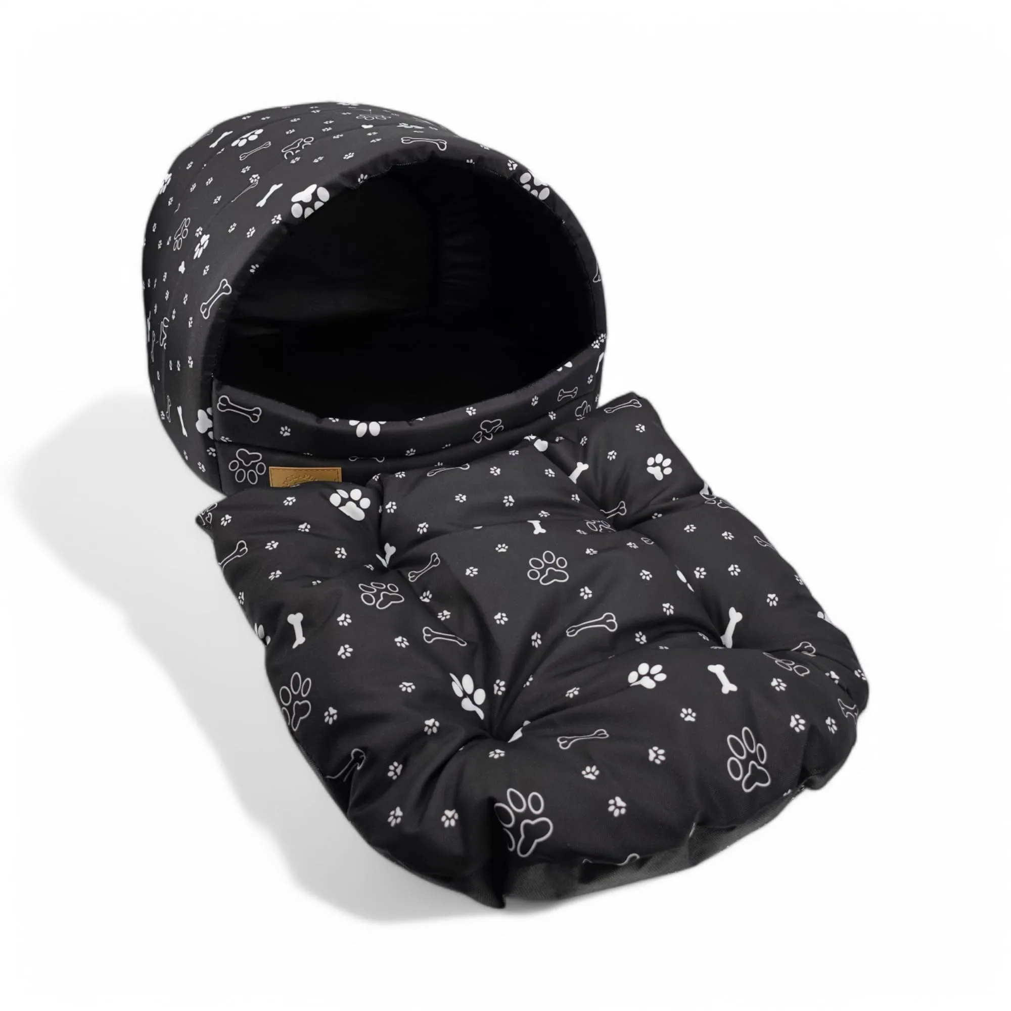 ODOLPLUSZ Cuccia per cani - Esclusiva casa per cani o gatti, 2 taglie comoda e lavabile (nero con zampe, S) - immagine 4