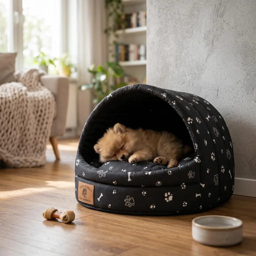 ODOLPLUSZ Cuccia per cani – Casa esclusiva per cani o gatti, 2 taglie comode e lavabili (nero con zampe, taglia M) - immagine 8