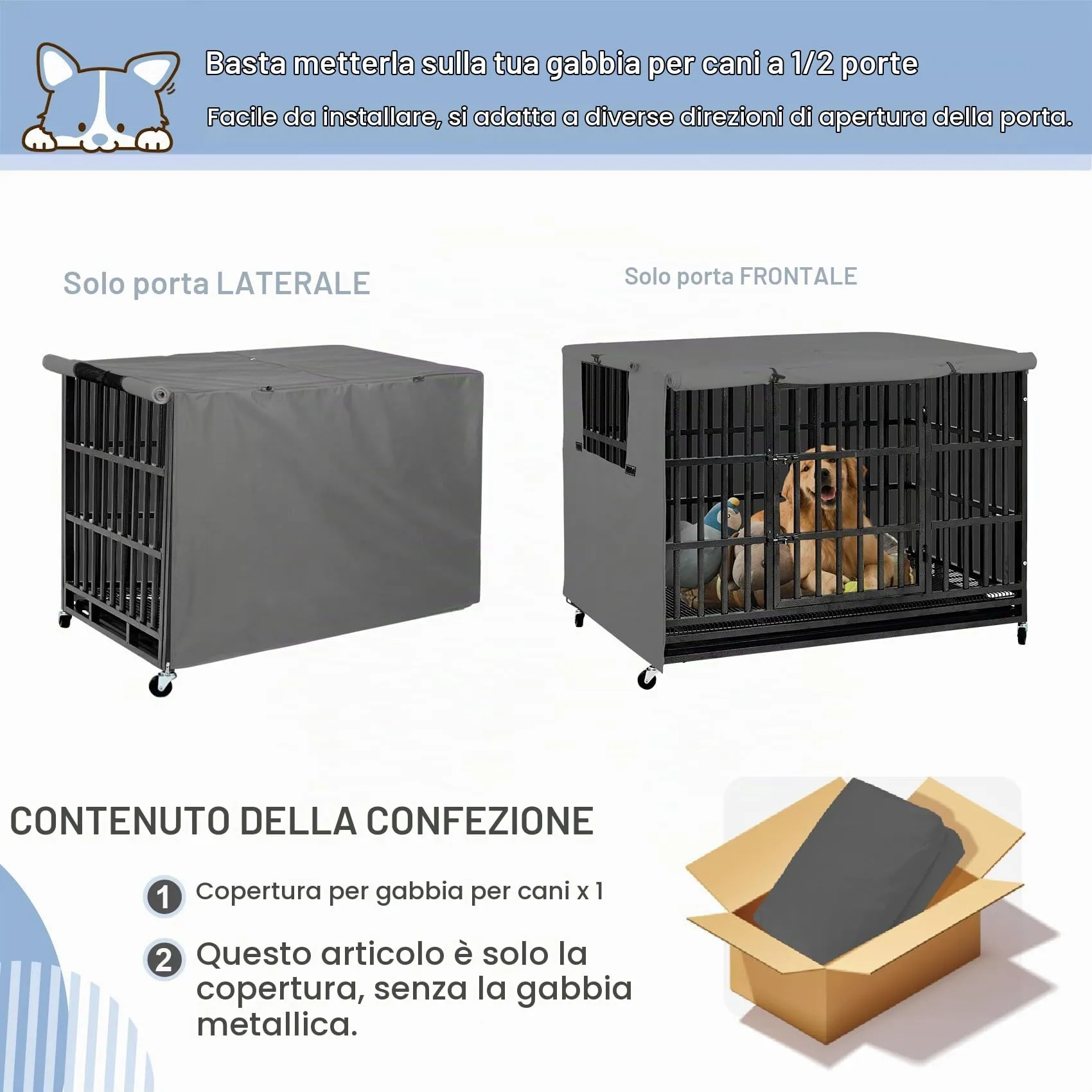 Explore Land, Copertura per gabbia per cani da 137,2 cm, in poliestere resistente, universale, adatta per gabbie per cani in filo metallico, grigio - immagine 2