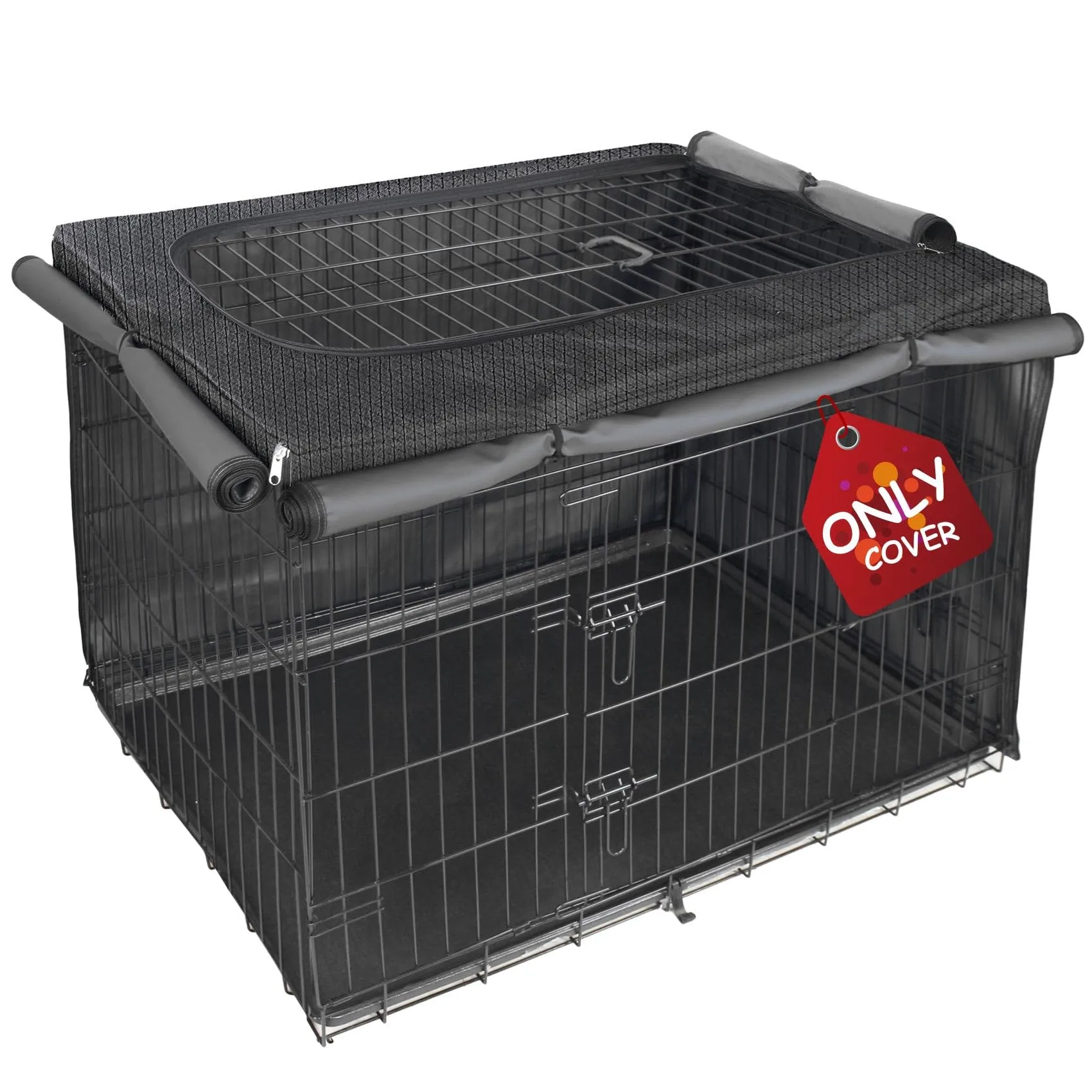 Copertura per cassa per cani di alta qualità con patta regolabile per cassa in metallo da 61 a 122 cm, colore nero ossidiana - immagine 1