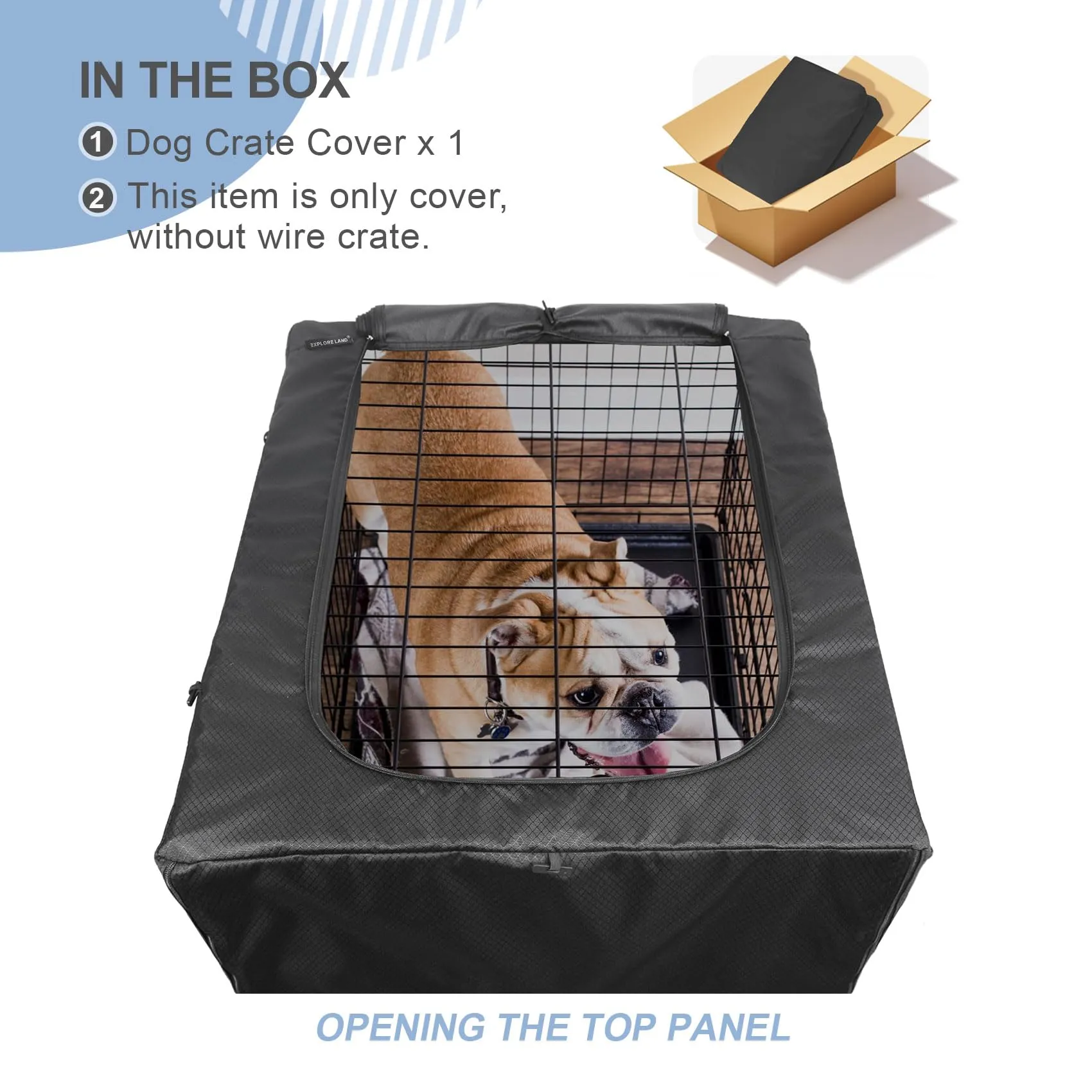 Copertura per cassa per cani di alta qualità con patta regolabile per cassa in metallo da 61 a 122 cm, colore nero ossidiana - immagine 2