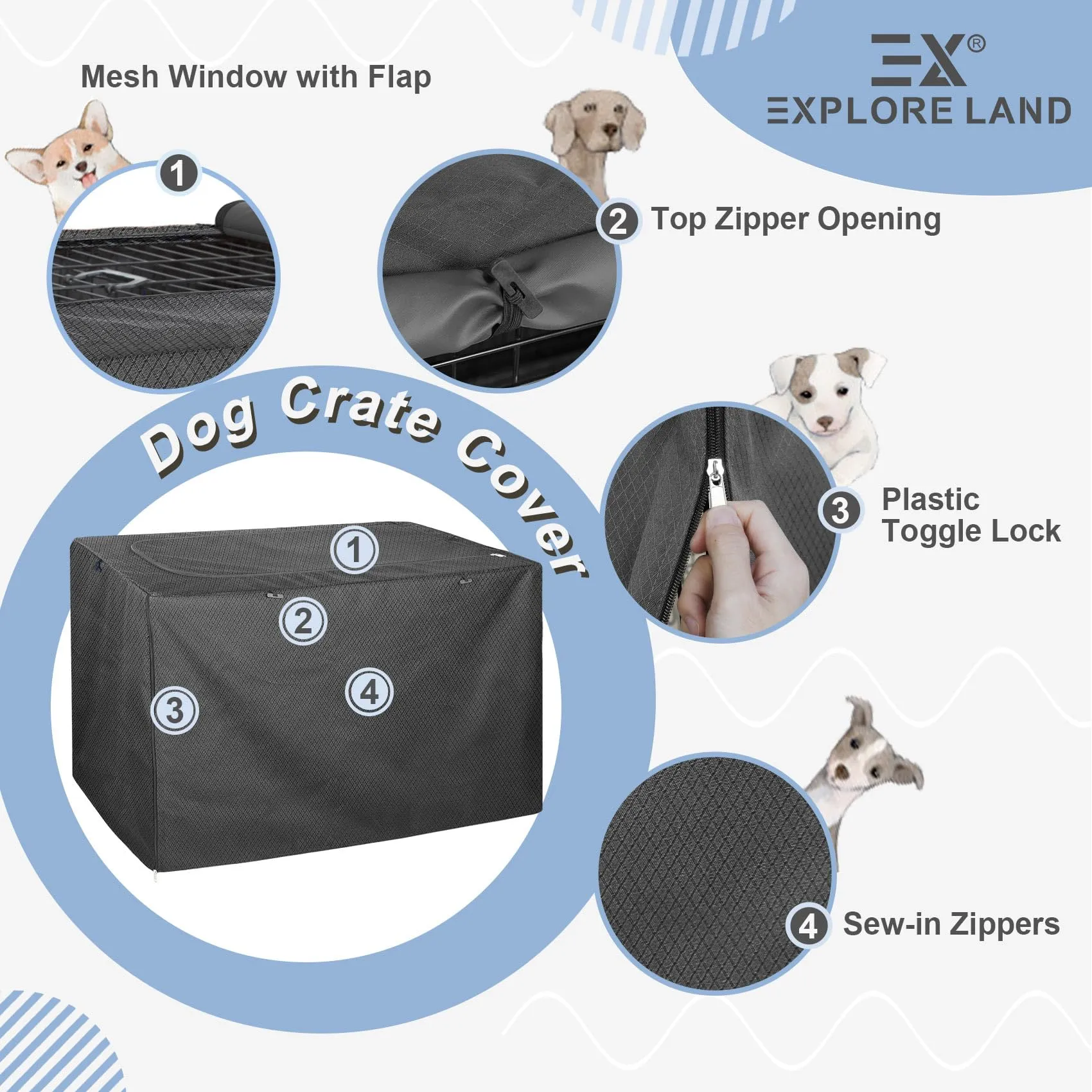 Copertura per cassa per cani di alta qualità con patta regolabile per cassa in metallo da 61 a 122 cm, colore nero ossidiana - immagine 5