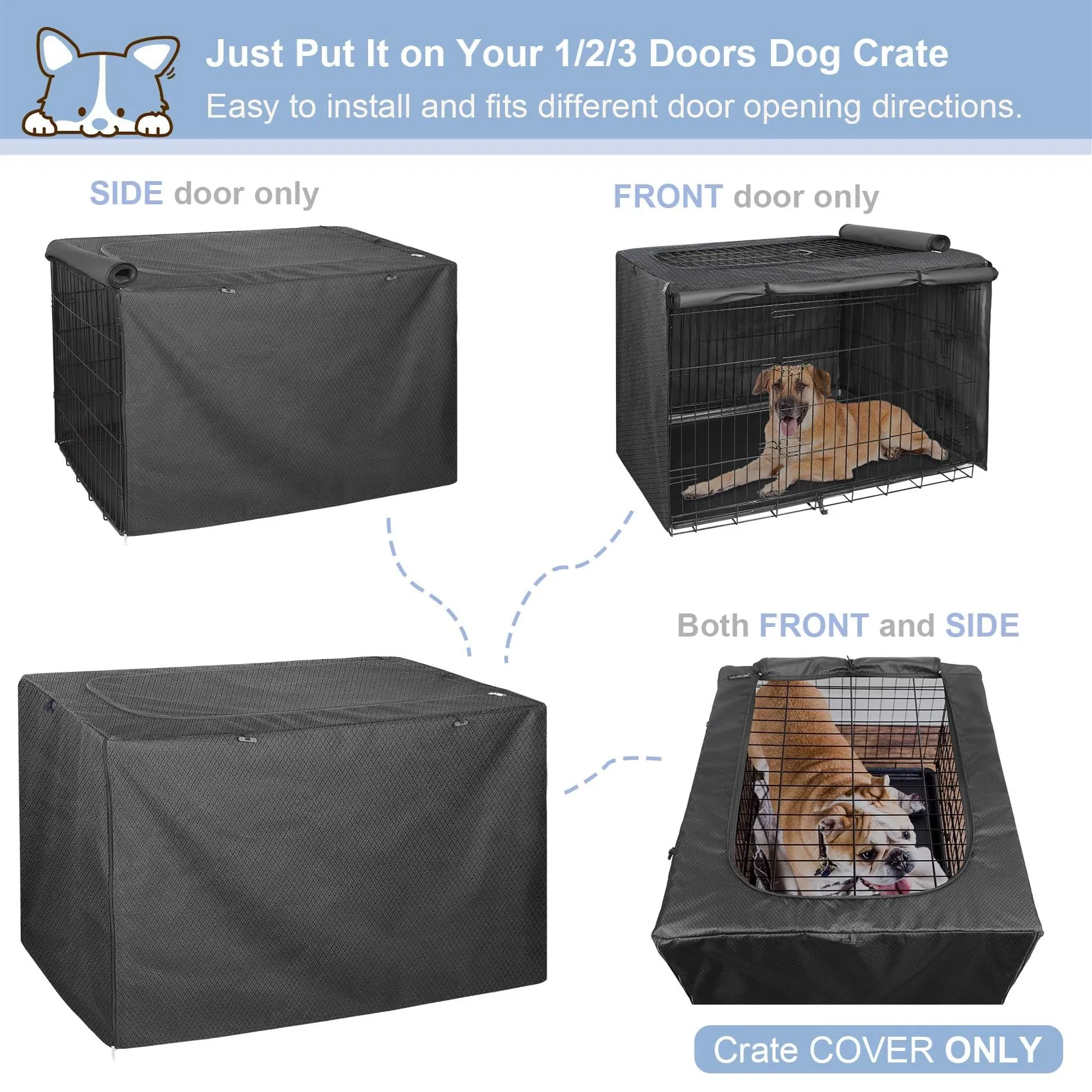 Copertura per cassa per cani di alta qualità con patta regolabile per cassa in metallo da 61 a 122 cm, colore nero ossidiana - immagine 6