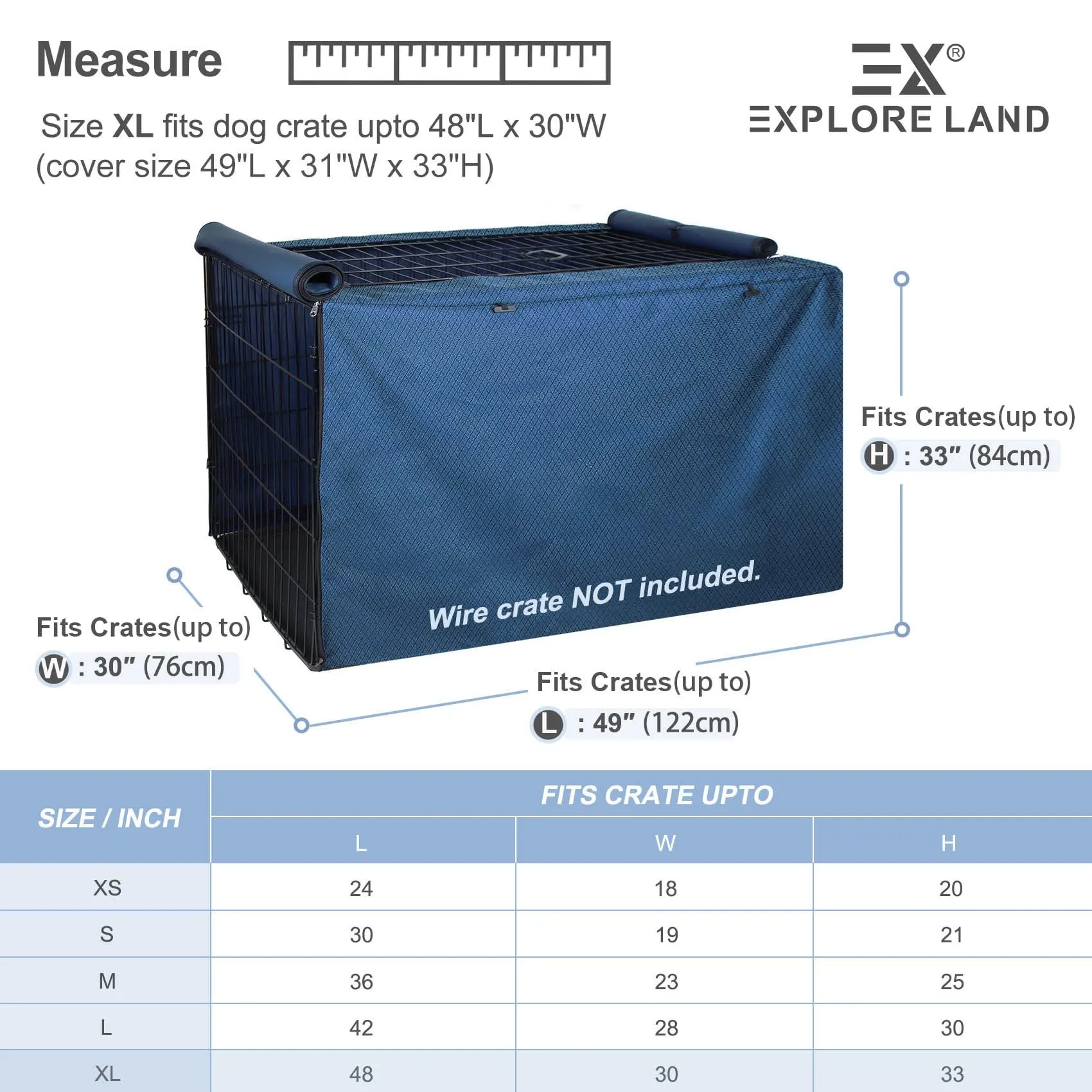 Explore Land Copertura per gabbia per cani per gabbia metallica da 122 cm, resistente, compatibile con cassa in metallo standard da 1, 2 e 3 porte, blu - immagine 3