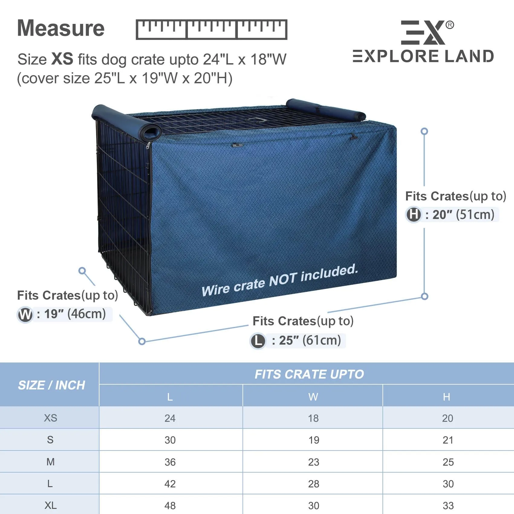 Explore Land Copertura per gabbia per cani per gabbia metallica da 61 cm, resistente, compatibile con cassa in metallo standard da 1, 2 e 3 porte, blu - immagine 3