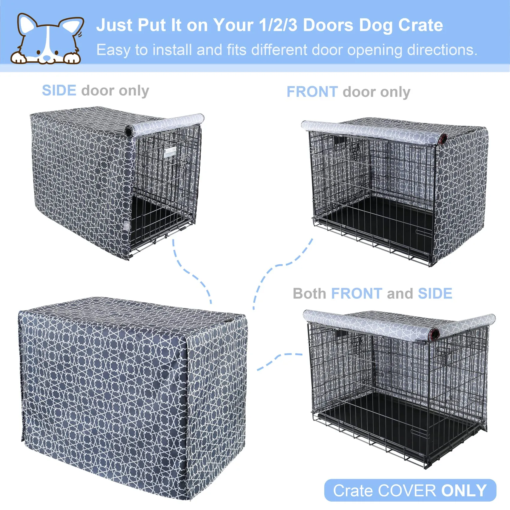Explore Land Copertura per gabbia per cani da 61 cm, in poliestere resistente, universale, adatta per casse metalliche standard da 1, 2 e 3 porte, (Marocco) - immagine 5