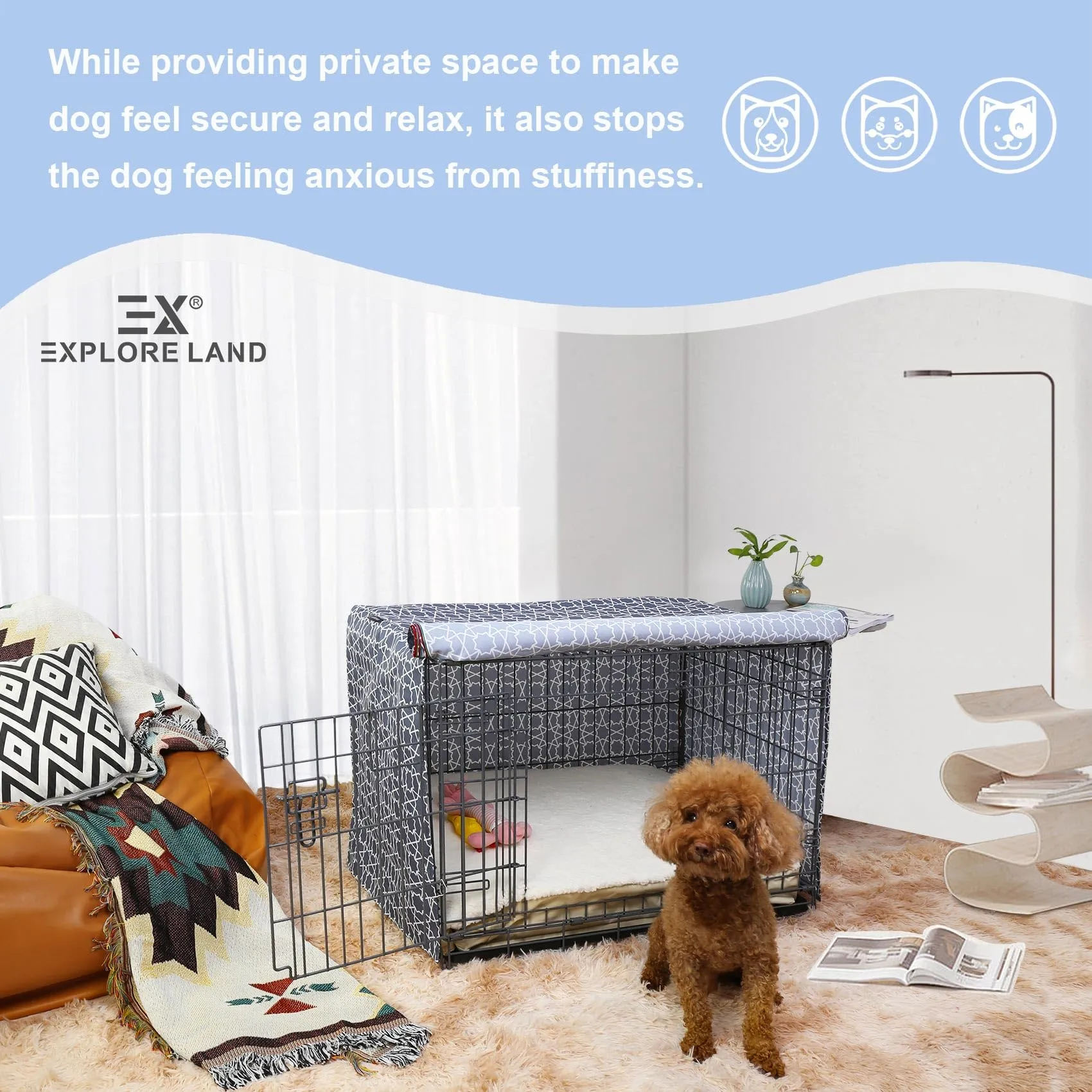 Explore Land Copertura per gabbia per cani da 61 cm, in poliestere resistente, universale, adatta per casse metalliche standard da 1, 2 e 3 porte, (Marocco) - immagine 6