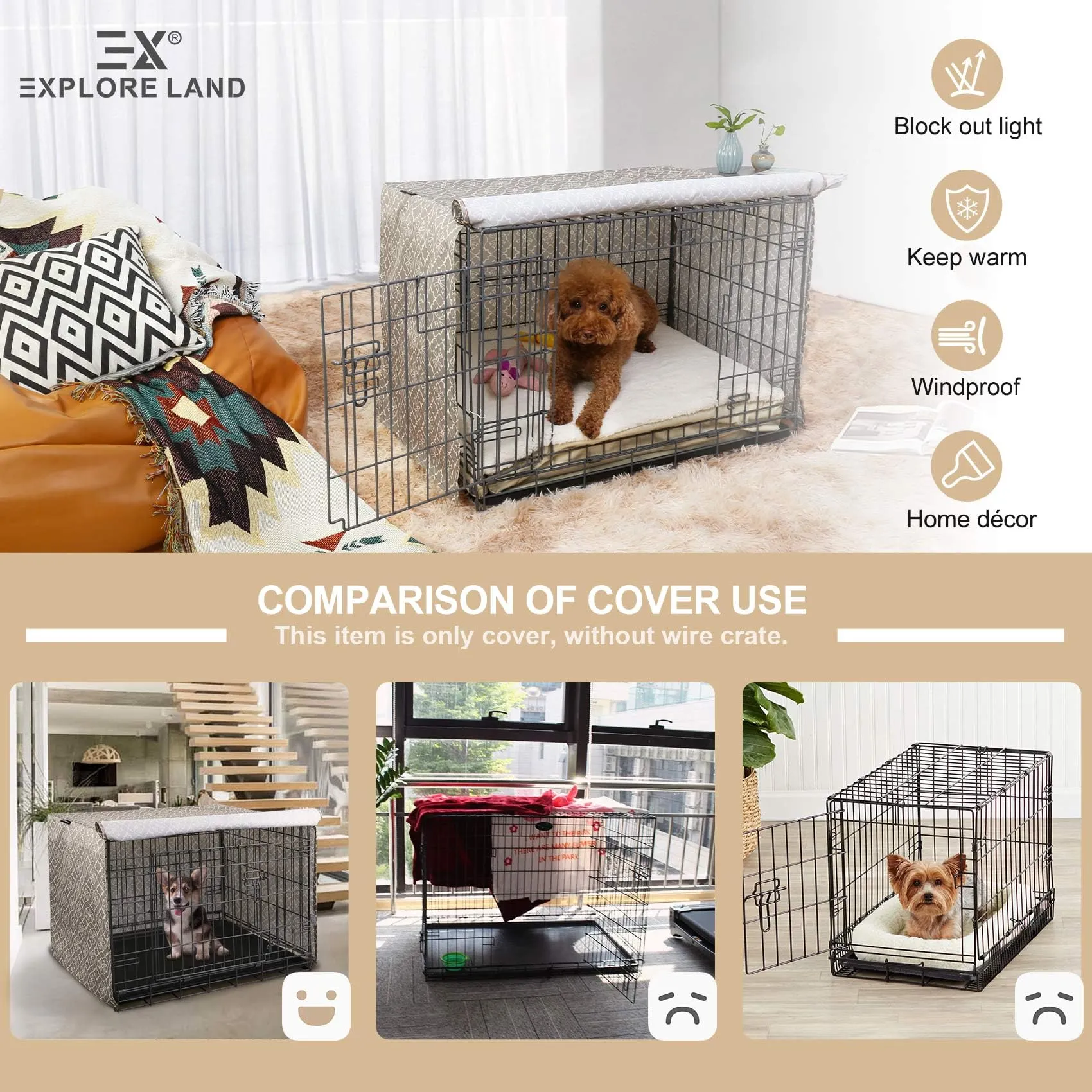 Explore Land Copertura per gabbia per cani, 122 cm (viola vintage) - immagine 3