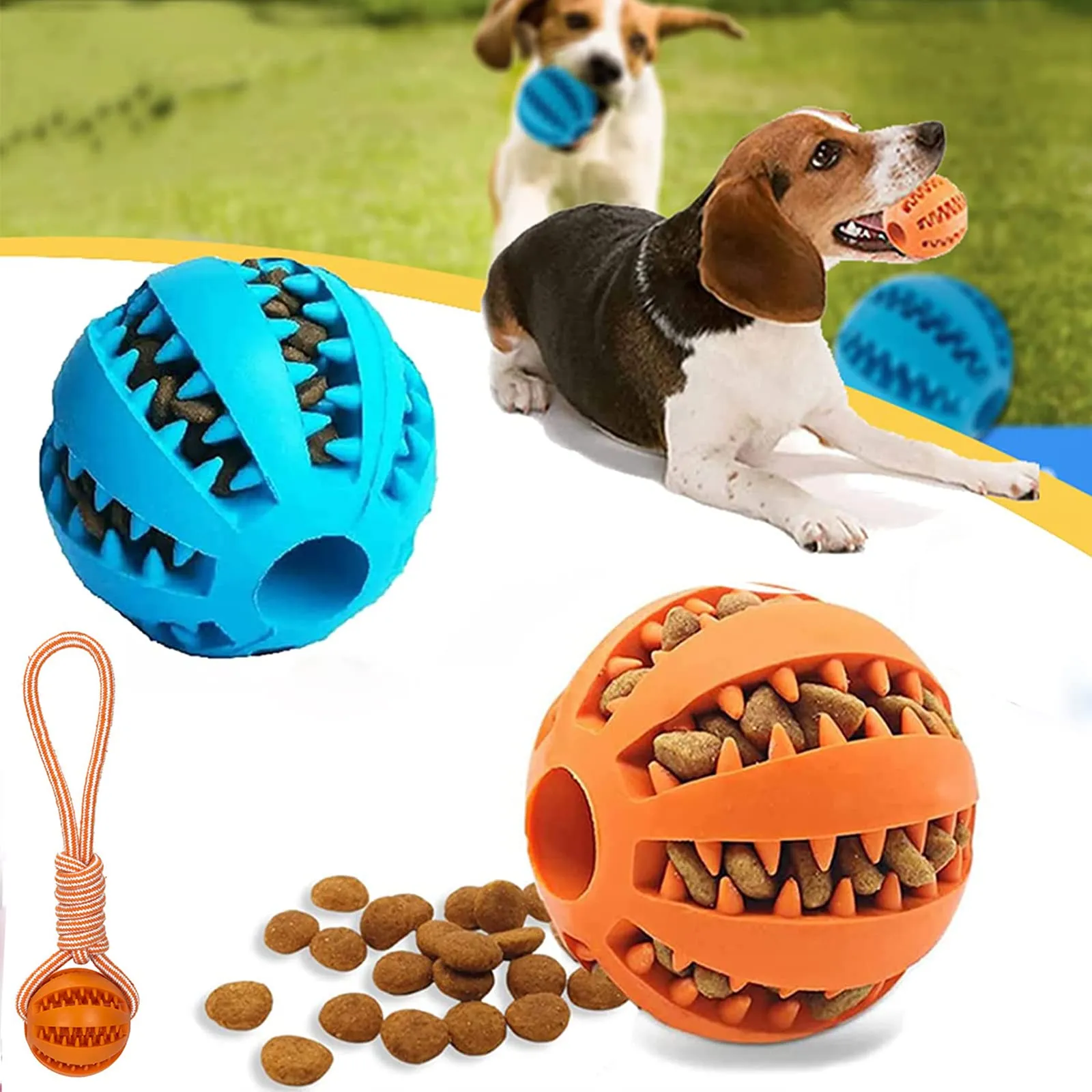 ZHIHUITL Palline per Cani,2 pezzi per Pulito dei Denti di Cane,Palla da Masticare per Cani,Palla per L'alimentazione del Cane,Giocattolo interattivo Resistente per Cani-5cm(blu/arancione) - immagine 4