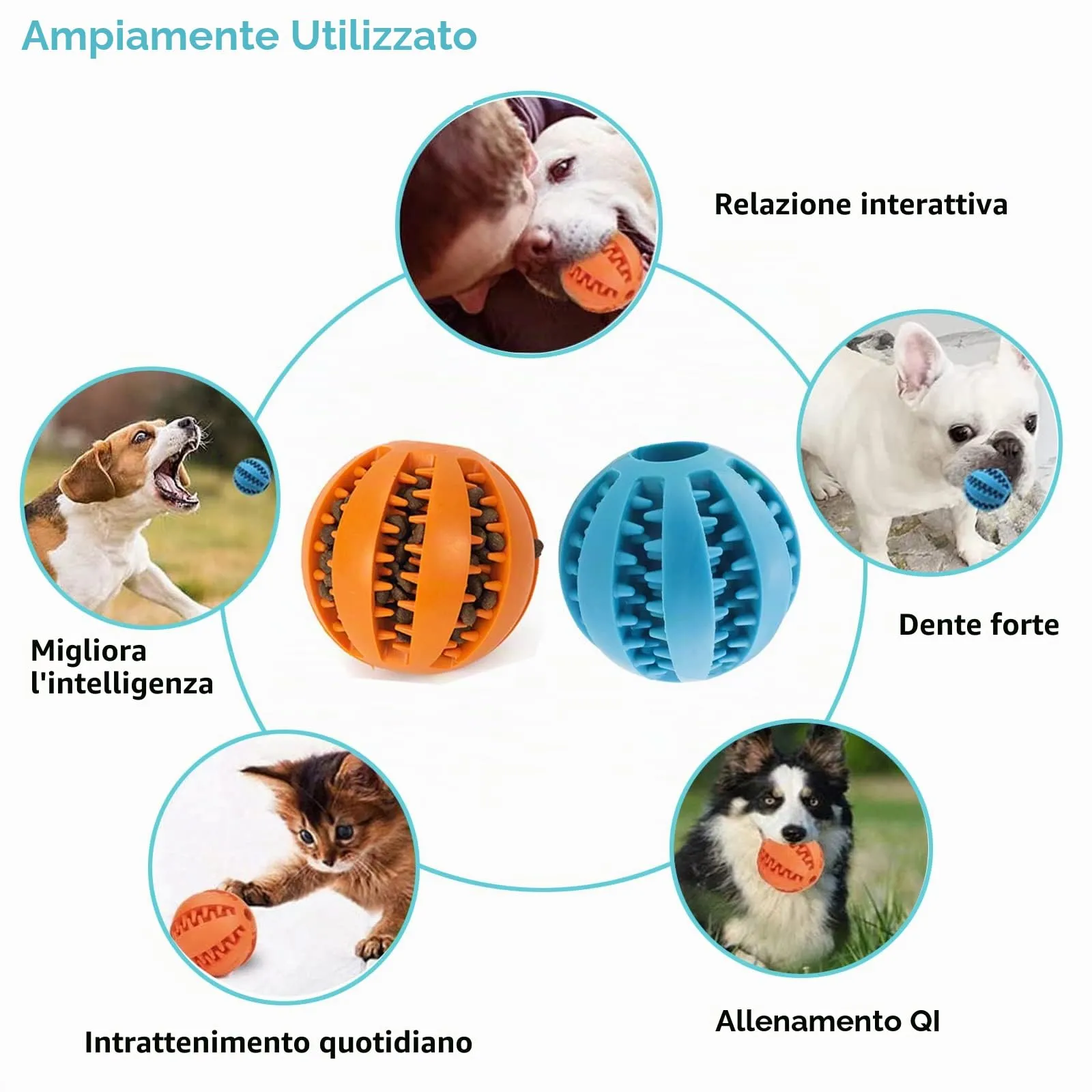 ZHIHUITL Palline per Cani,2 pezzi per Pulito dei Denti di Cane,Palla da Masticare per Cani,Palla per L'alimentazione del Cane,Giocattolo interattivo Resistente per Cani-5cm(blu/arancione) - immagine 5