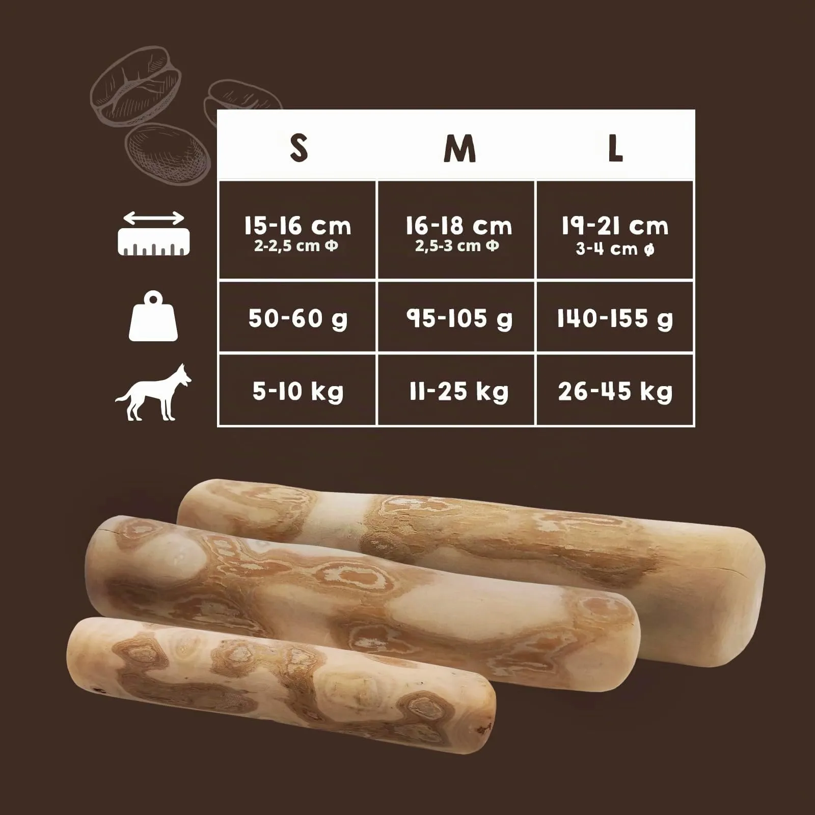 MAIKAI Legno di Caffè per Cani, 2 Masticativi Naturali, Taglia S - immagine 4
