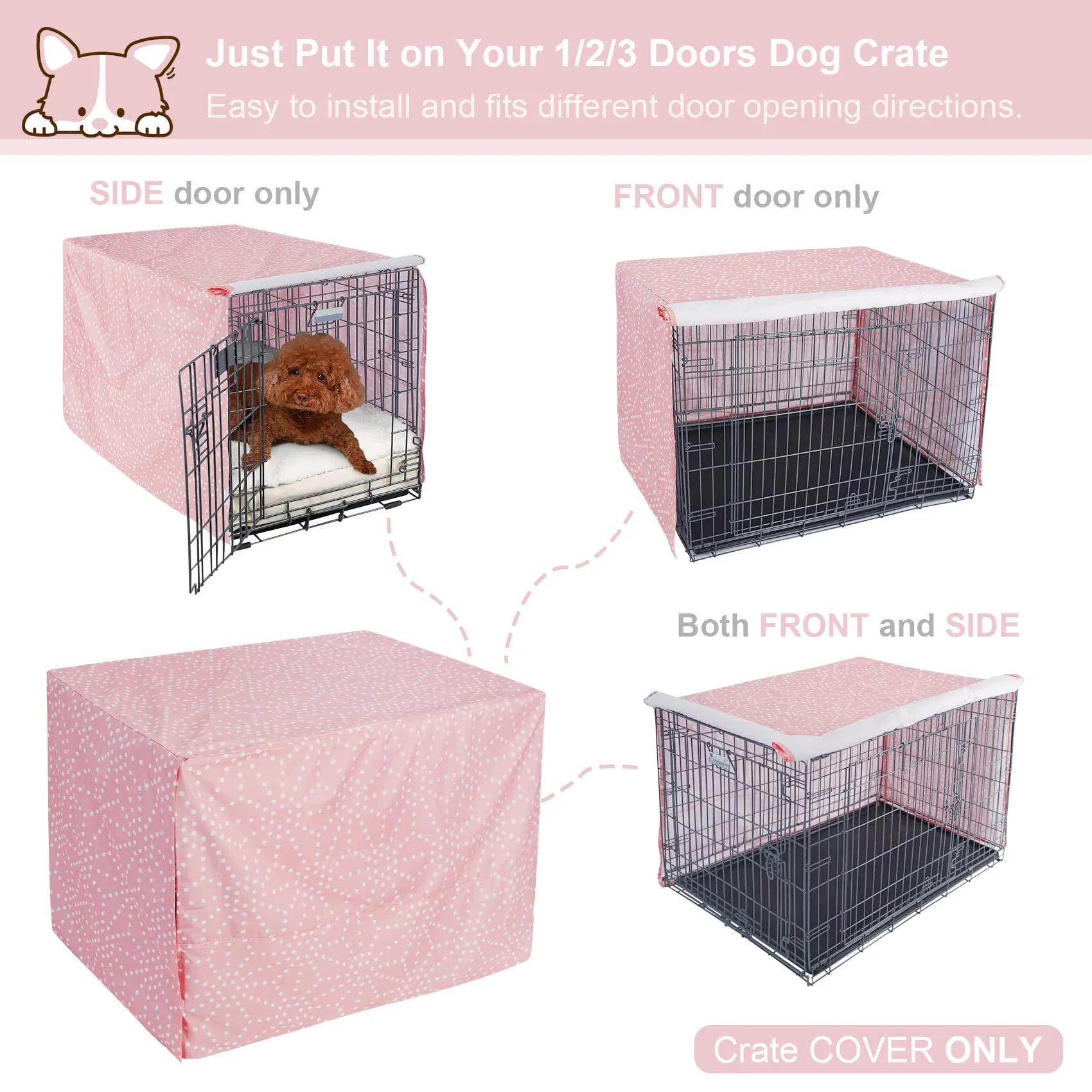 Explore Land Copertura per gabbia per cani da 106 cm, in poliestere resistente, universale, adatta per cassa in metallo standard da 1, 2 e 3 porte, colore rosa principessa - immagine 5