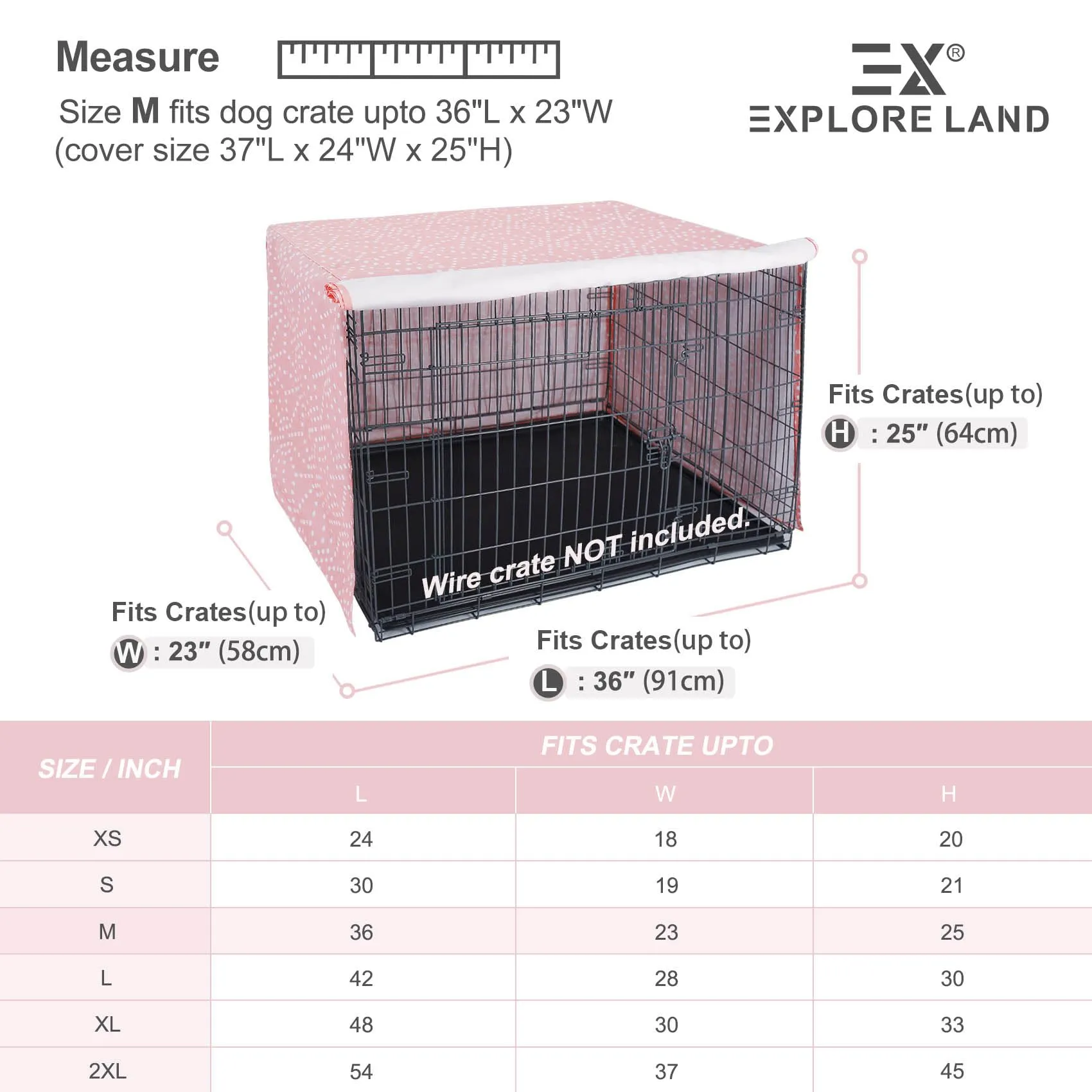 Explore Land Copertura per gabbia per cani da 91 cm, in poliestere resistente, universale, adatta per cassa in metallo standard da 1, 2 o 3 porte, colore rosa principessa - immagine 2