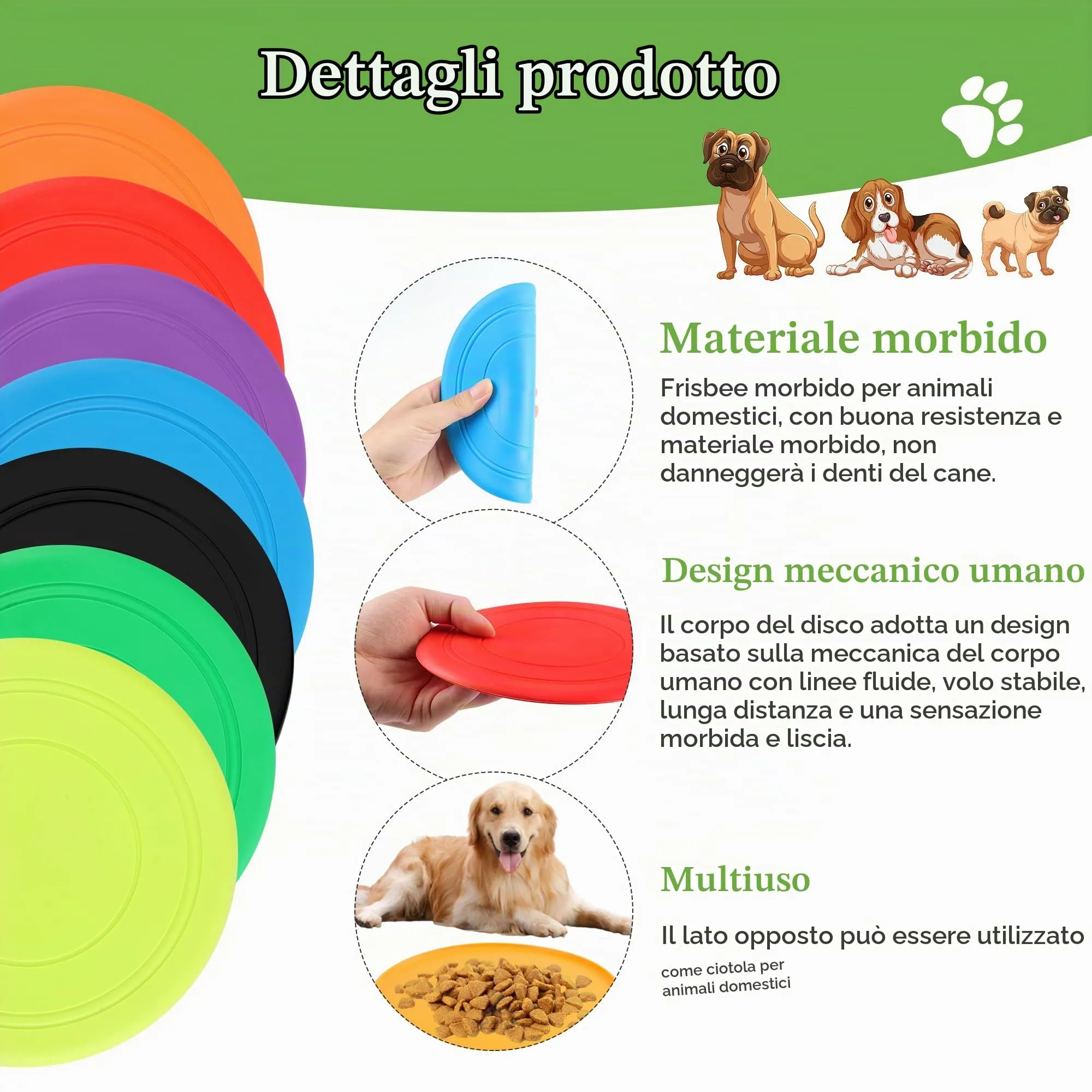 YiliYa 7 Pezzi Frisbee per Cani, 18cm Giocattolo per Frisbee di Gomma, Frisbee Pieghevole, Giocattolo Interattivo per Addestramento, Tiro, Cattura e Gioca(7 Colori) - immagine 3