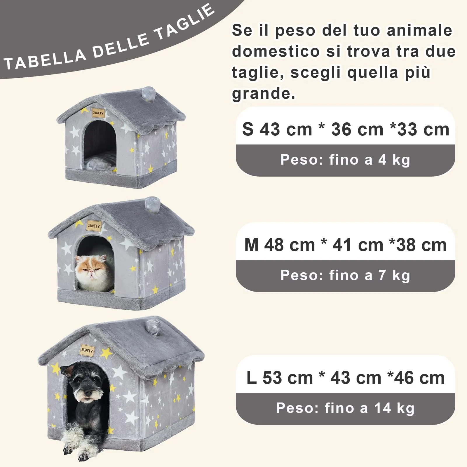 Jiupety Cuccia Gatto Interno Chiusa con Motivo a Stella, Casetta Pelosa per Gatti da Interno Taglia S 43 x 36 x 33 CM, Cuccia per Gatti Cat House, Grey Star - immagine 7