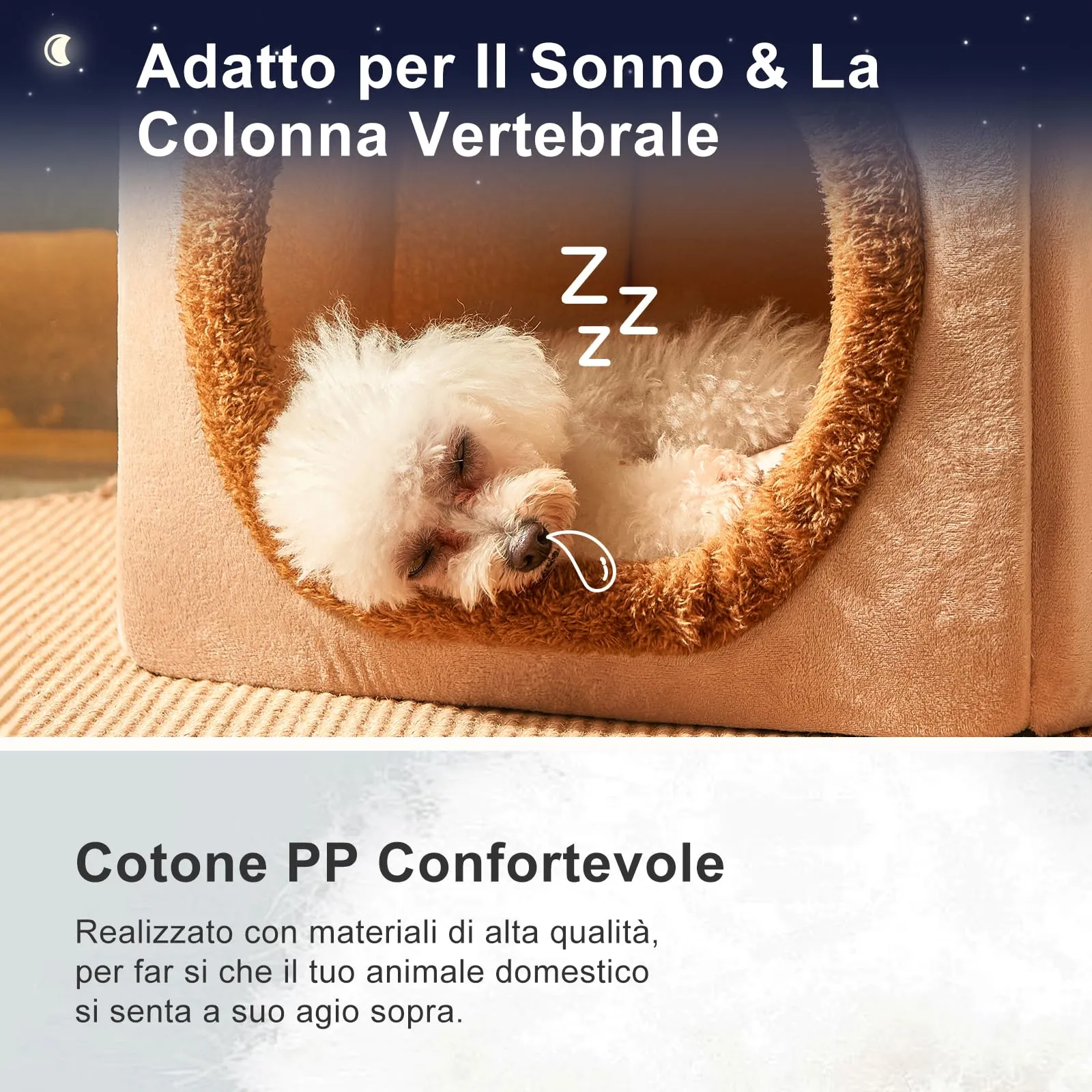 Jiupety Cuccia Cane Interno Chiusa Taglia Media con Motivo a Stella, Cuccia Pelosa per Cani da Interno Taglia L 53 x 43 x 46 CM, Dog House, Brown Bear - immagine 3