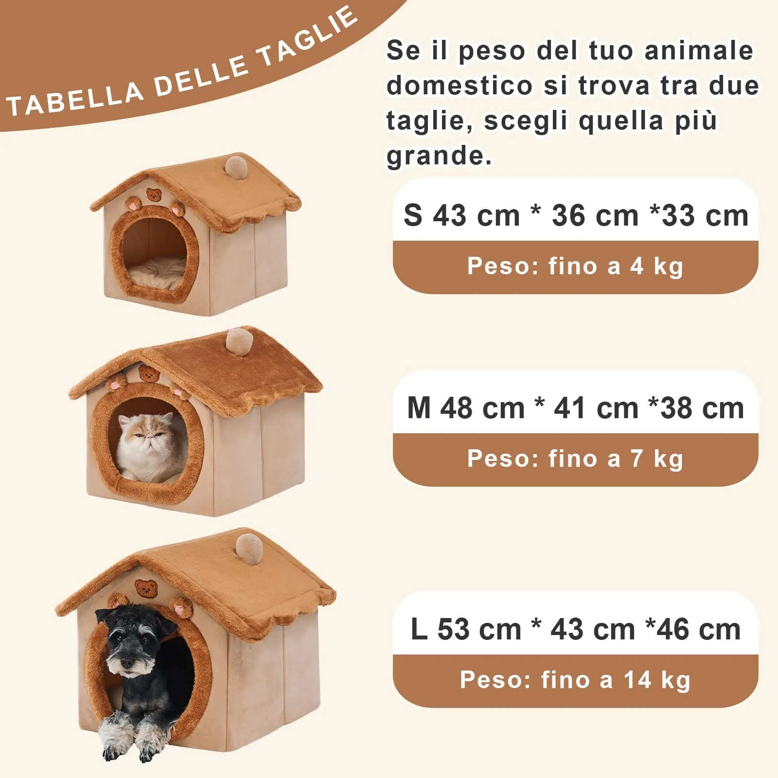 Jiupety Cuccia Cane Interno Chiusa Taglia Media con Motivo a Stella, Cuccia Pelosa per Cani da Interno Taglia L 53 x 43 x 46 CM, Dog House, Brown Bear - immagine 7