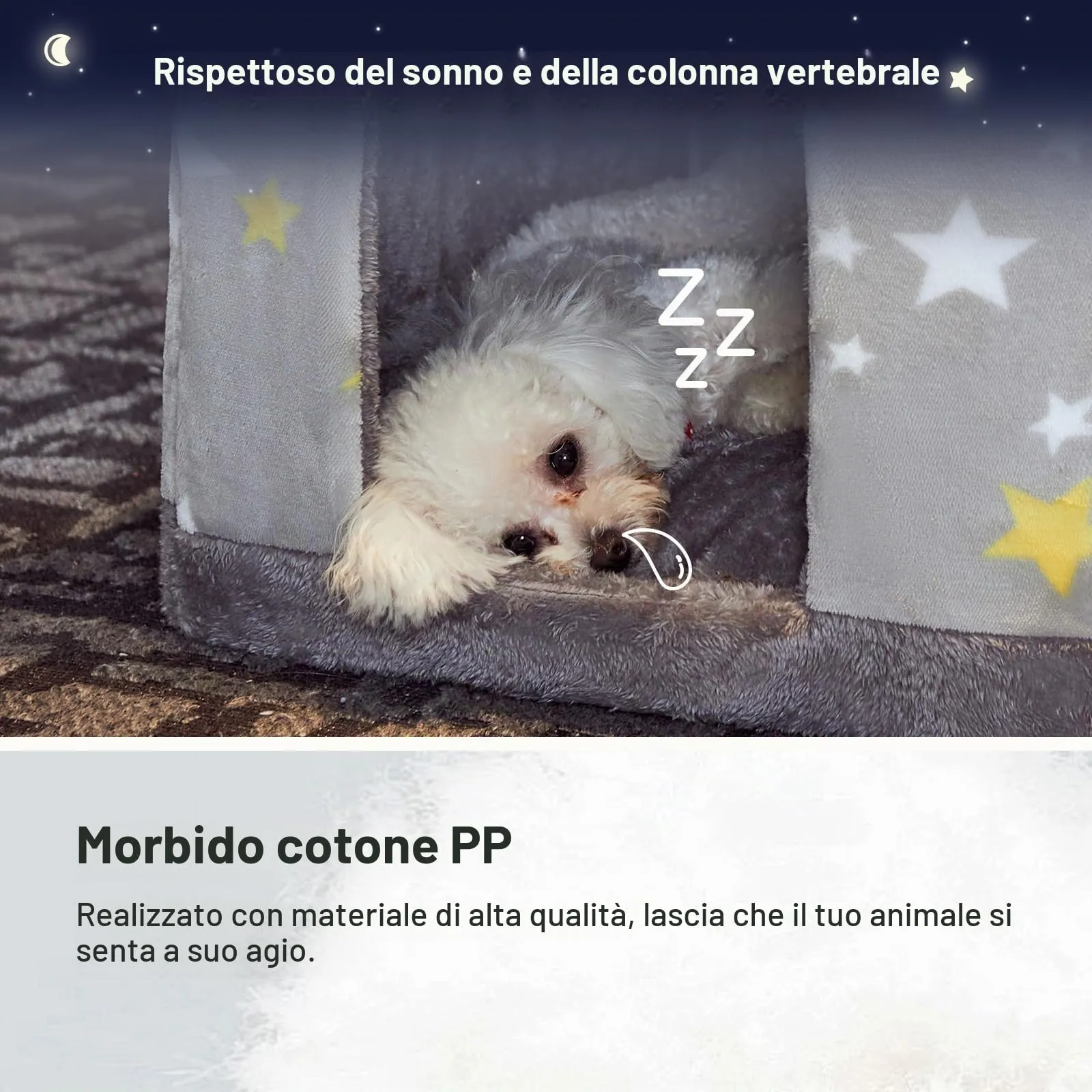 Jiupety Cuccia Cane Interno Chiusa Taglia Media con Motivo a Stella, Cuccia Pelosa per Cani da Interno Taglia L 53 x 43 x 46 CM, Dog House, Grey Star - immagine 3
