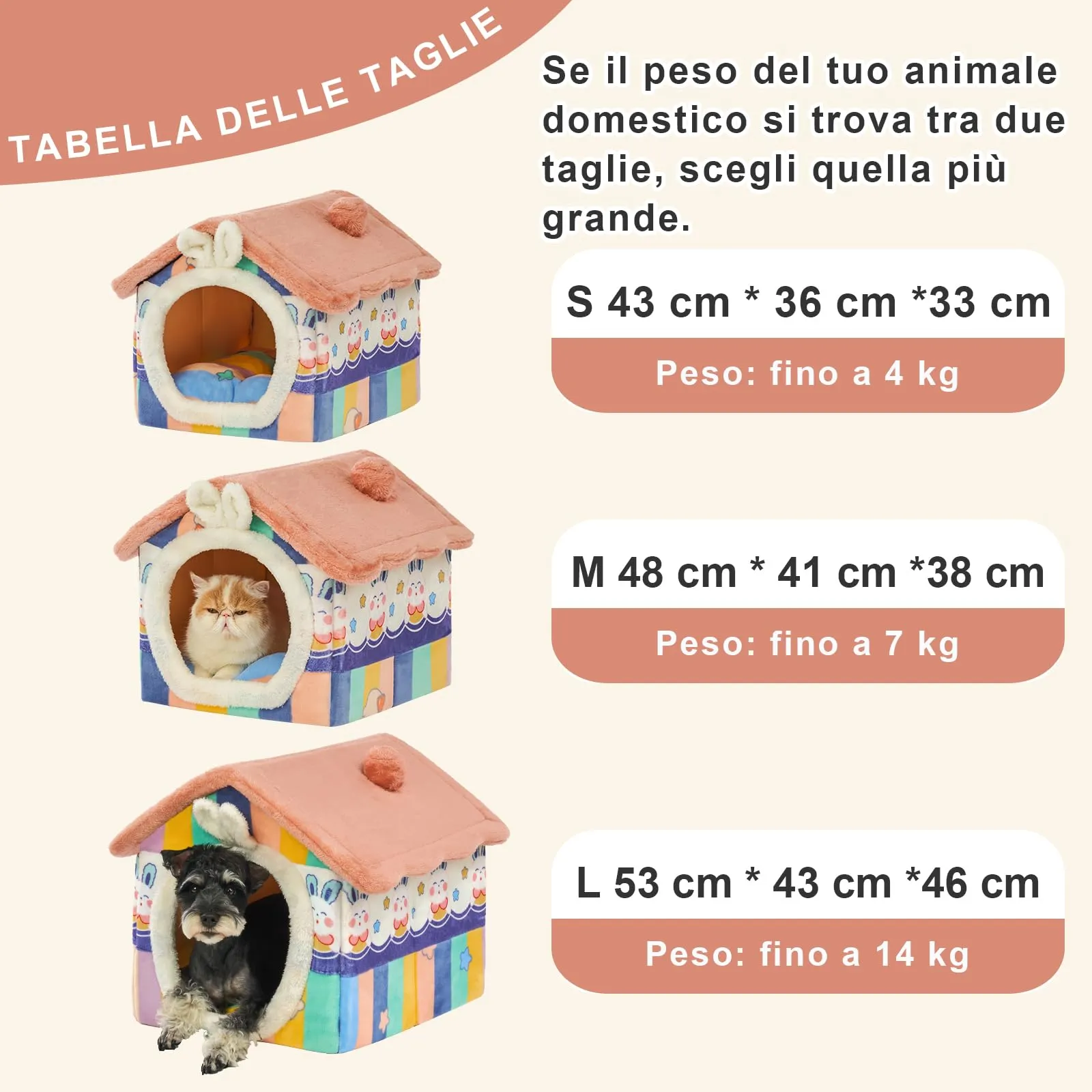 Jiupety Cuccia Cane Interno Chiusa Taglia Piccolo con Motivo a Stella, Cuccia Pelosa per Cani da Interno Taglia M 48 x 41 x 38 CM, Small Cat Dog House, Rainbow Bunny - immagine 8