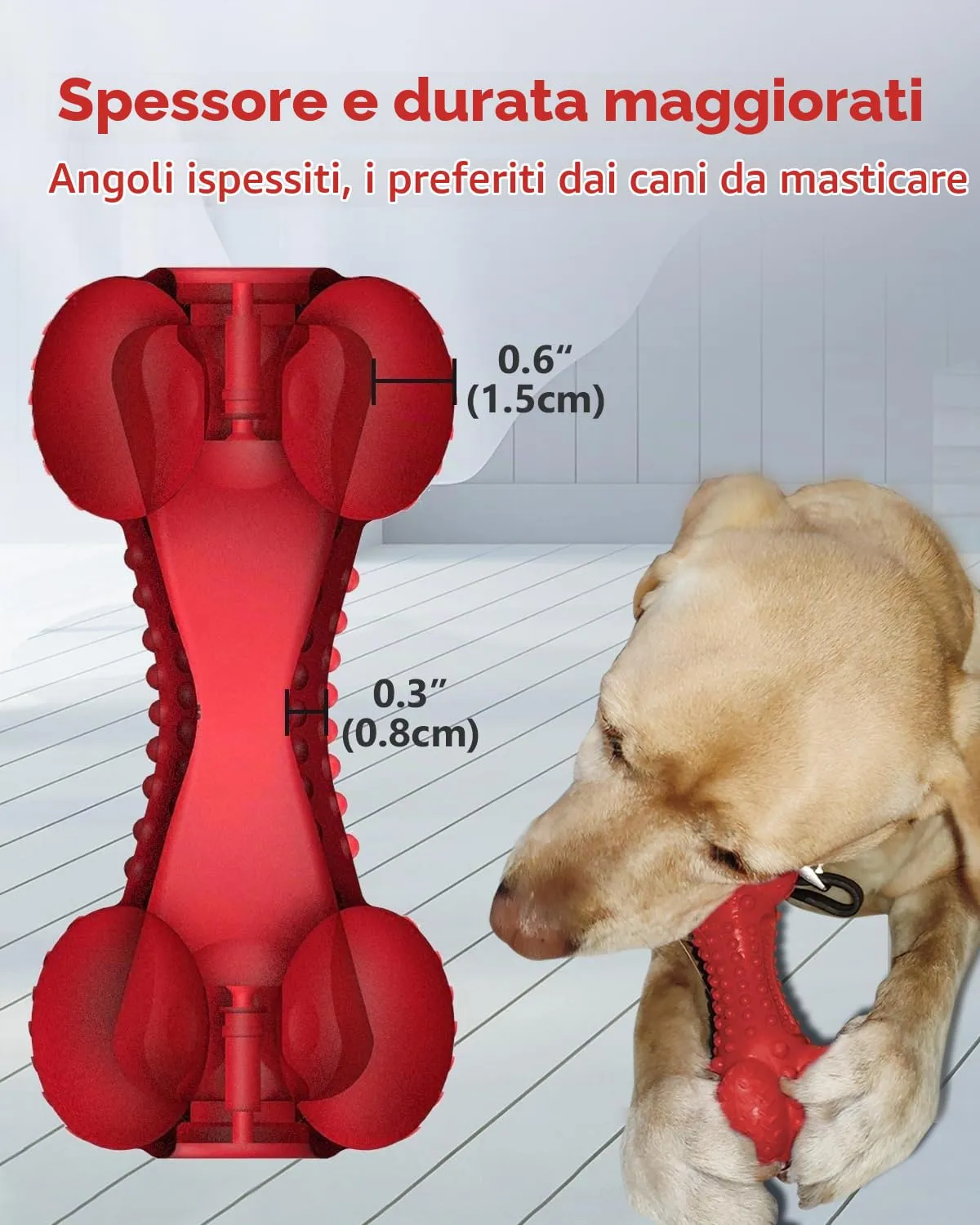 SCHITEC Giocattolo di cane cigolante per masticatori aggressivi per razza grande, osso di gomma resistente e interattivo per dentizione per cani grandi e medi - immagine 4