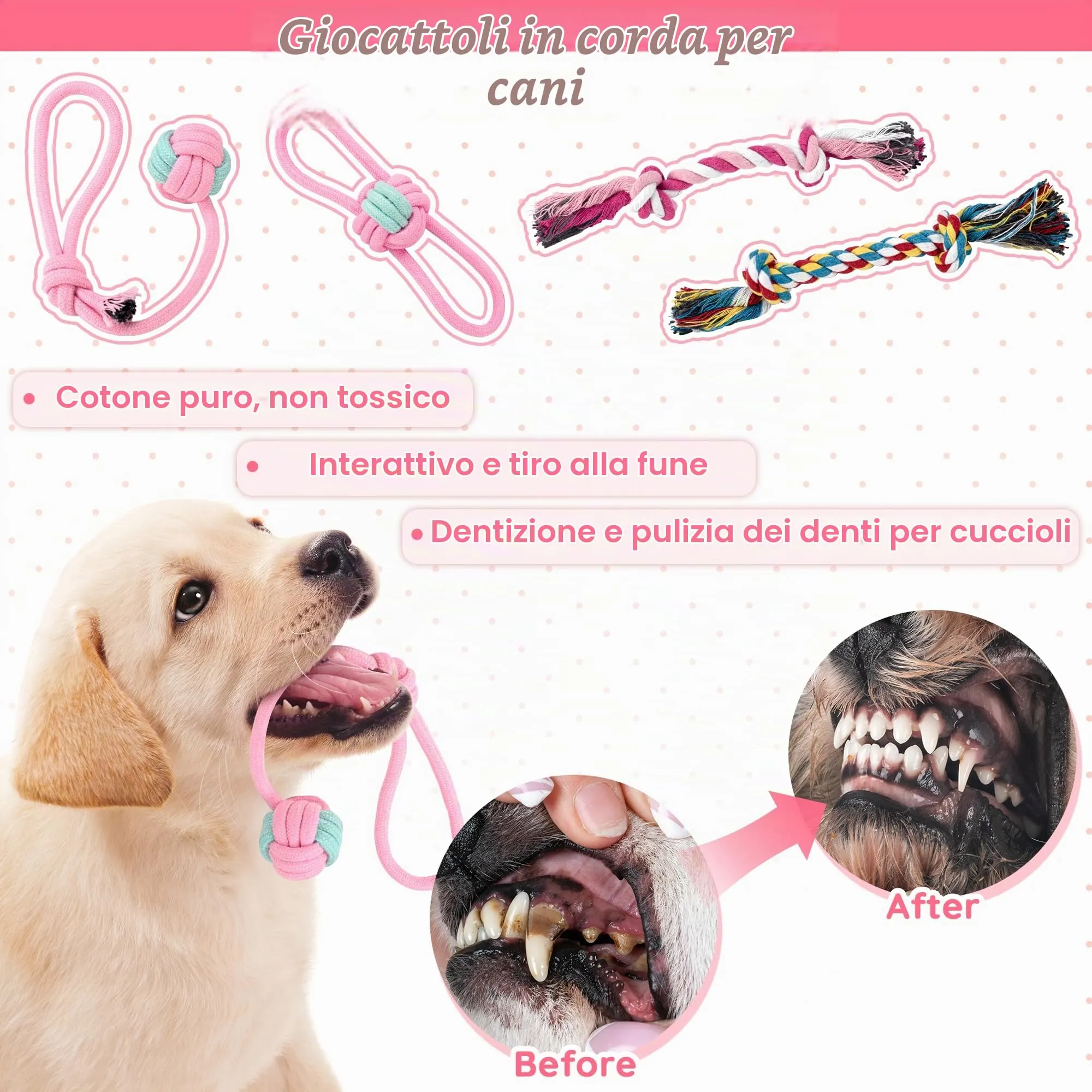 Ousiya Confezione da 12 giocattoli per cuccioli per la dentizione, cani di piccola e media taglia – giocattoli da masticare, giocattoli a corda e giocattoli interattivi per cani - immagine 4