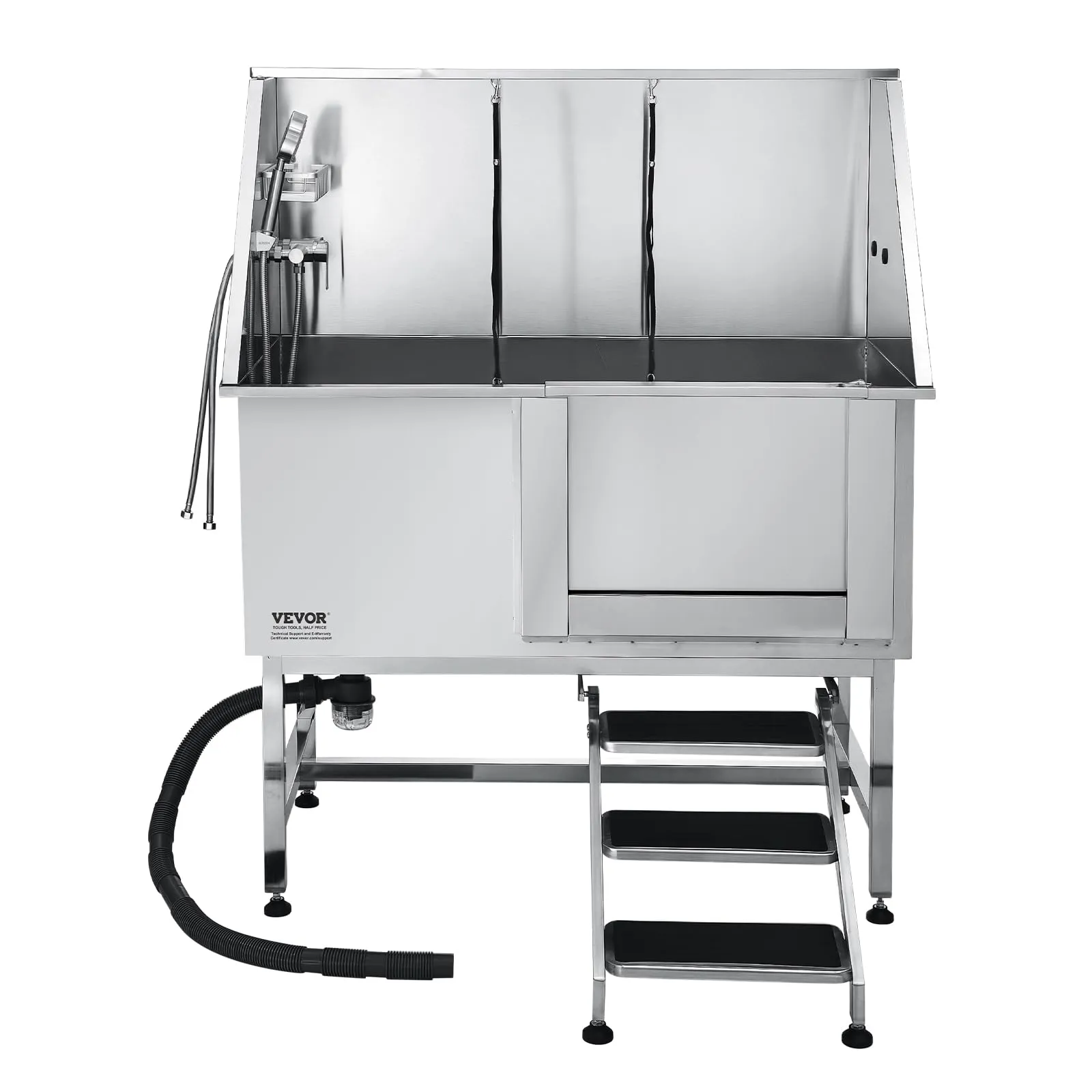 VEVOR Stazione di Lavaggio per Cani in Acciaio Inox, Vasca per Toelettatura per Animali Domestici di Grandi, Medie e Piccole Dimensioni da 127 cm con Scale, Pannello Filtro per Acqua, Porta Sinistra - immagine 9