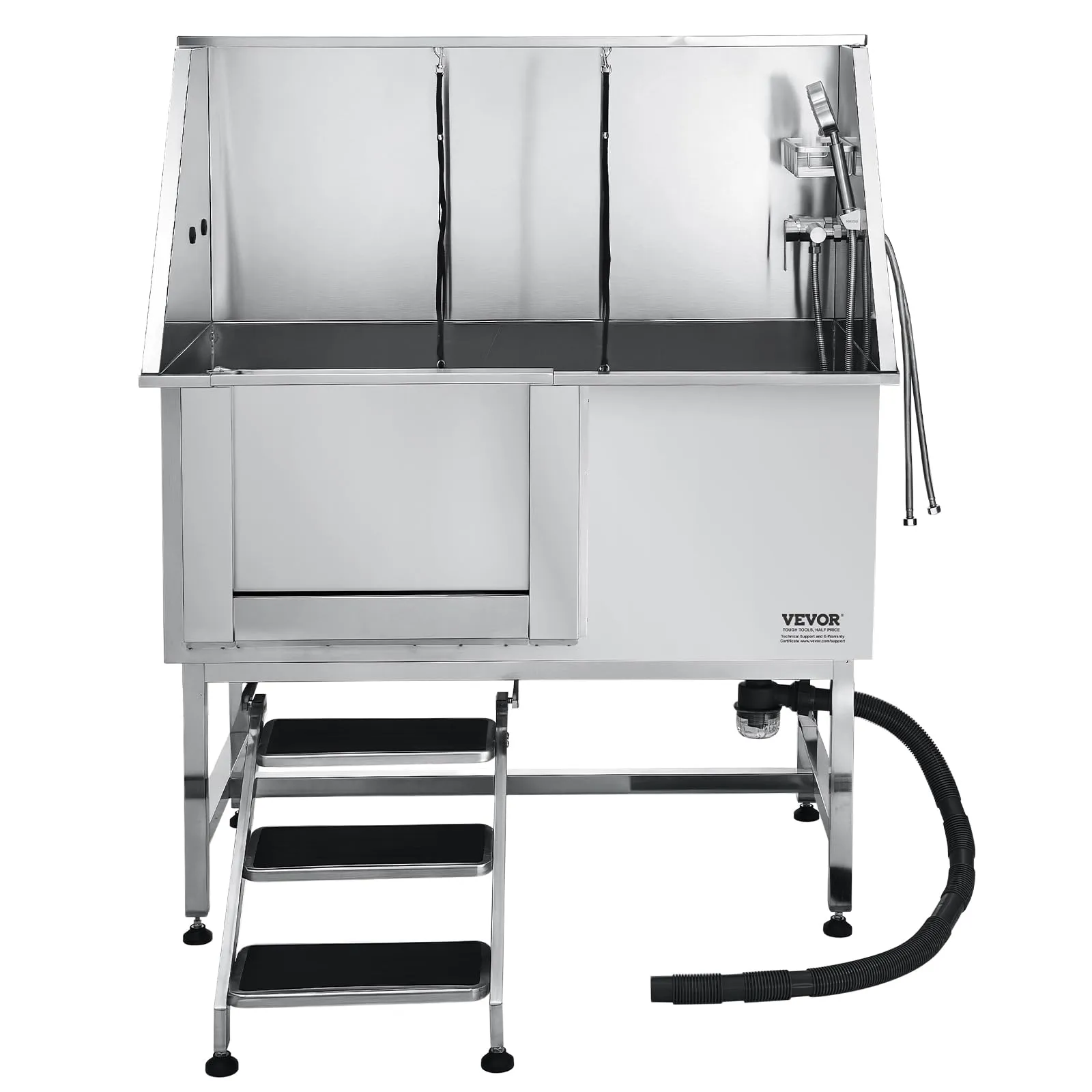 VEVOR Stazione di Lavaggio per Cani in Acciaio Inox, Vasca per Toelettatura per Animali Domestici di Grandi, Medie e Piccole Dimensioni da 127 cm con Scale, Pannello Filtro per Acqua, Porta Sinistra - immagine 11
