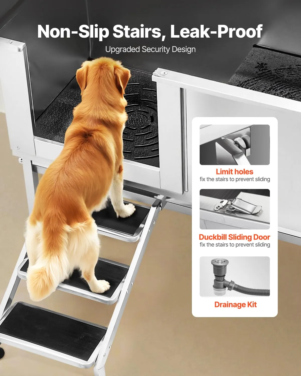 VEVOR Stazione di Lavaggio per Cani in Acciaio Inox, Vasca per Toelettatura per Animali Domestici di Grandi, Medie e Piccole Dimensioni 157,48 cm con Scale, Pannello Filtro per Acqua, Porta Sinistra - immagine 3