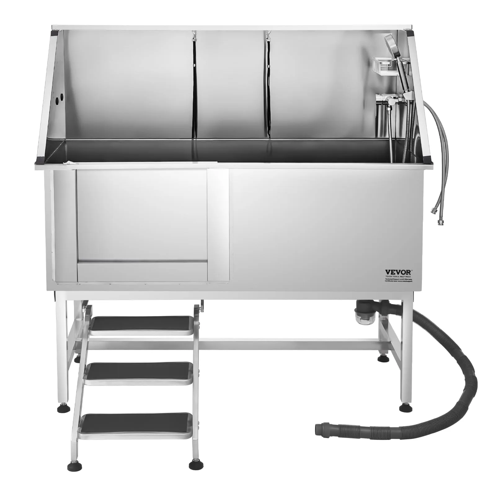 VEVOR Stazione di Lavaggio per Cani in Acciaio Inox, Vasca per Toelettatura per Animali Domestici di Grandi, Medie e Piccole Dimensioni 157,48 cm con Scale, Pannello Filtro per Acqua, Porta Sinistra - immagine 9
