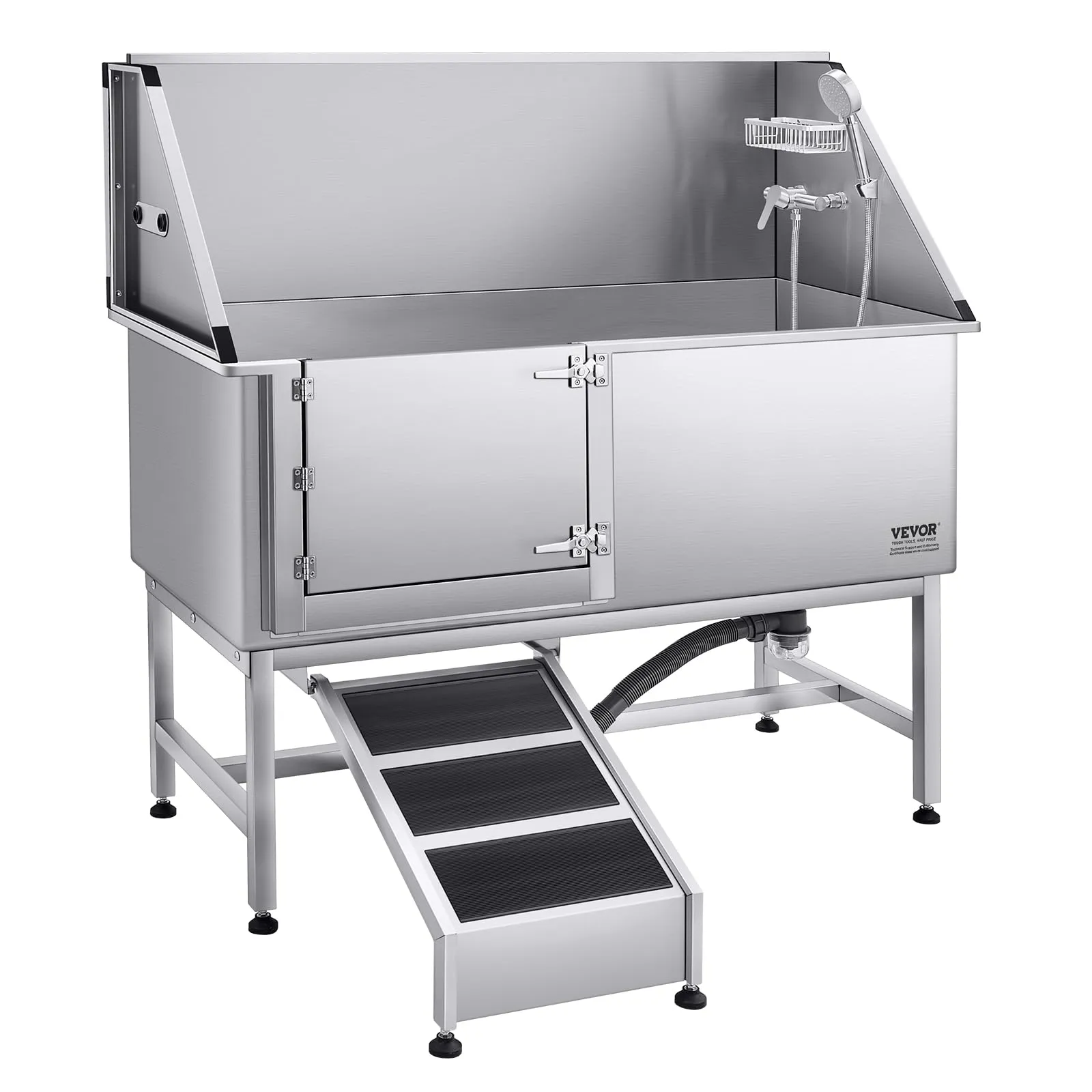 VEVOR Stazione di Lavaggio per Cani in Acciaio Inox, Vasca per Toelettatura per Animali Domestici di Grandi, Medie e Piccole Dimensioni 157,48 cm con Rampa, Pannello Filtro per Acqua, Porta Sinistra - immagine 11