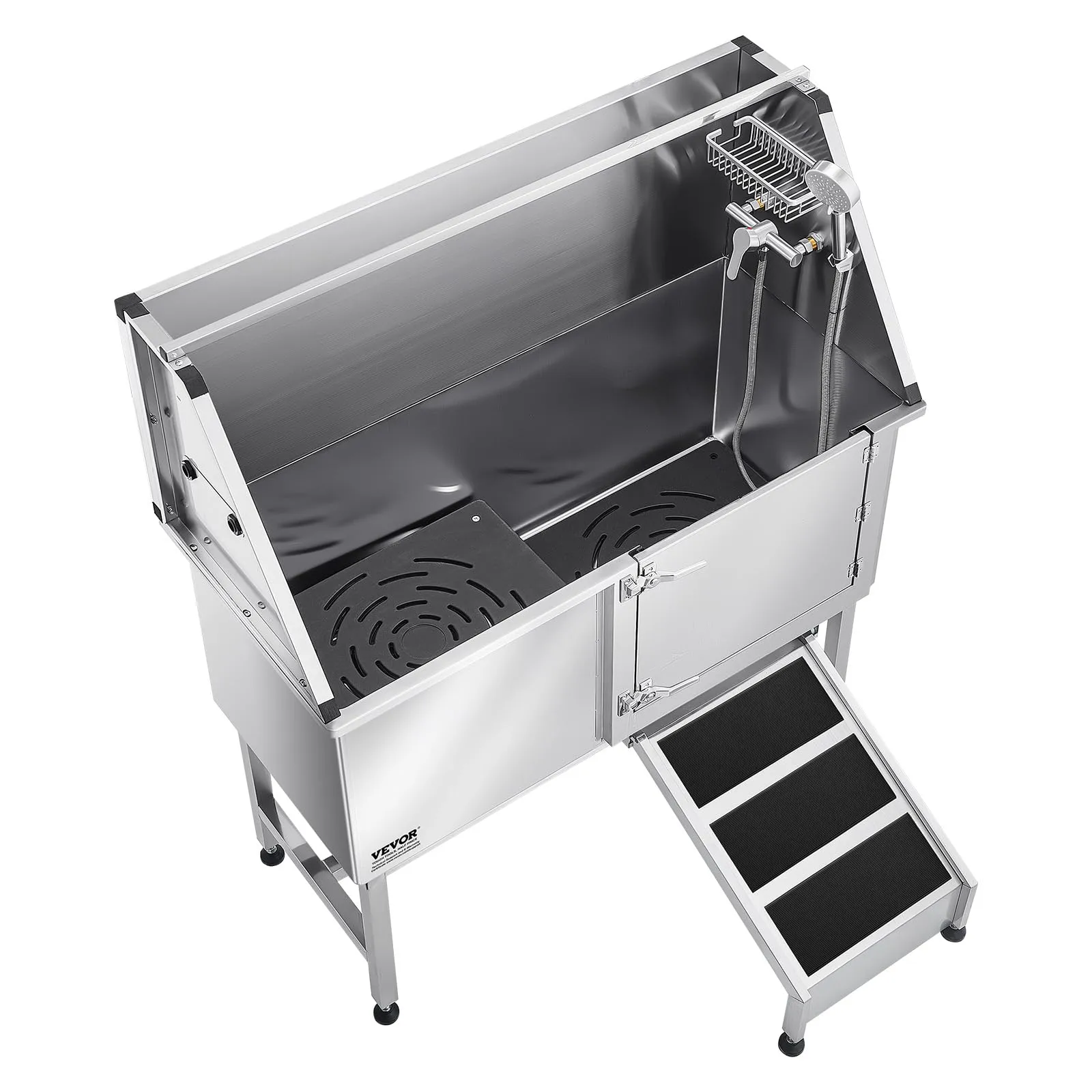 VEVOR Stazione di Lavaggio per Cani in Acciaio Inox, Vasca per Toelettatura per Animali Domestici di Grandi, Medie e Piccole Dimensioni da 127 cm con Rampa, Pannello Filtro per Acqua, Porta Destra - immagine 10