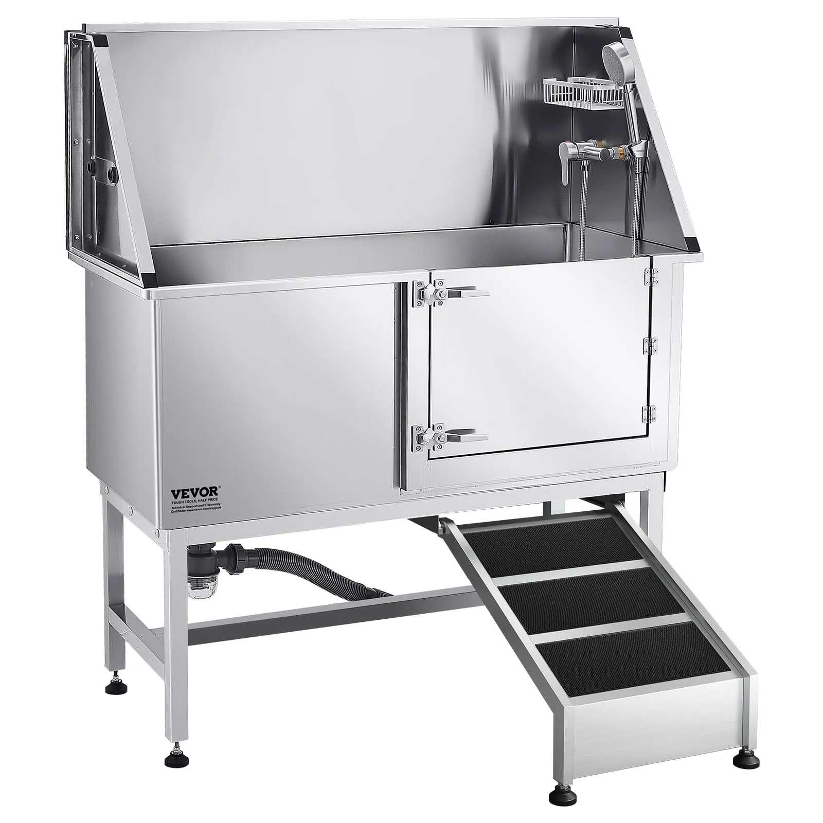 VEVOR Stazione di Lavaggio per Cani in Acciaio Inox, Vasca per Toelettatura per Animali Domestici di Grandi, Medie e Piccole Dimensioni da 127 cm con Rampa, Pannello Filtro per Acqua, Porta Destra - immagine 11