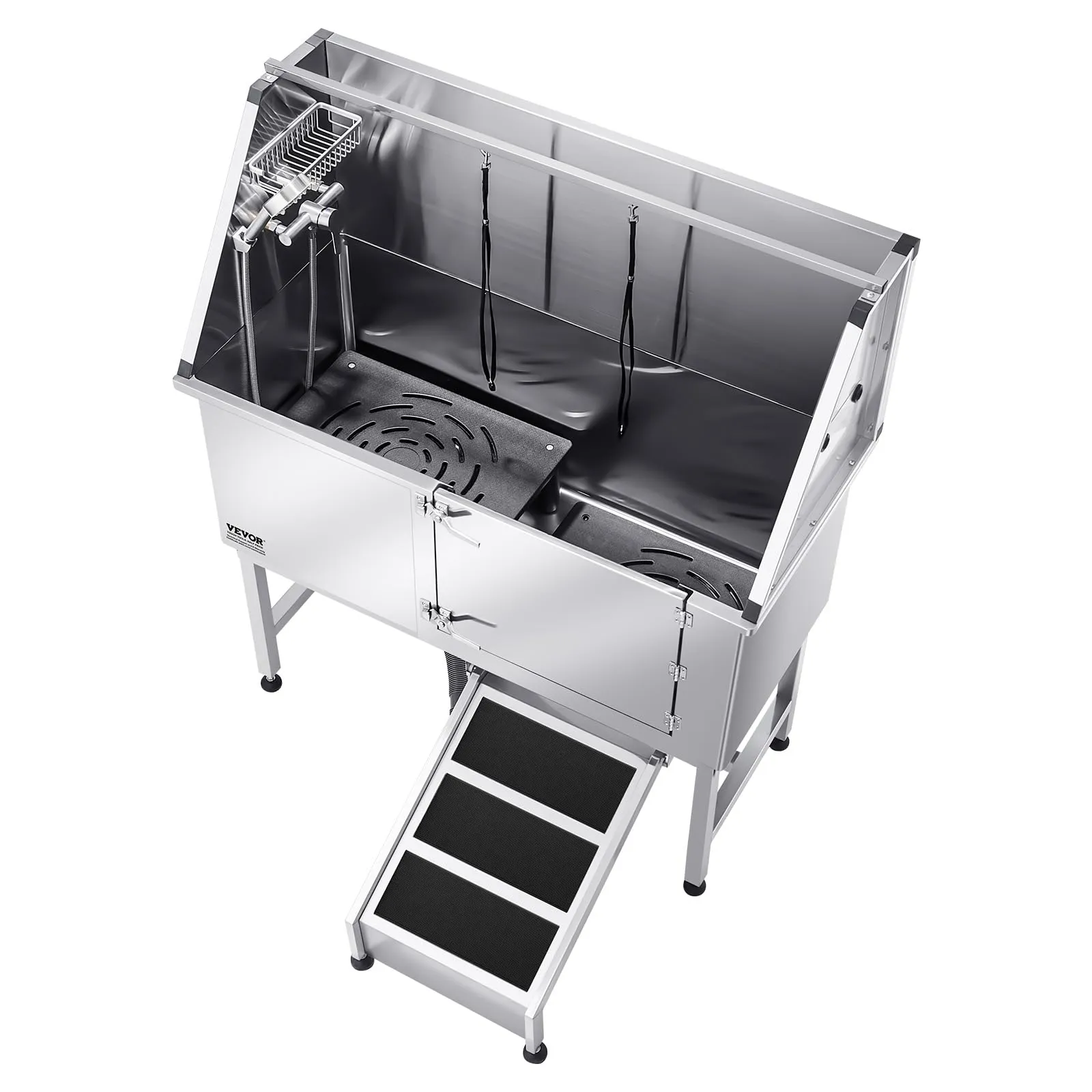 VEVOR Stazione di Lavaggio per Cani in Acciaio Inox, Vasca per Toelettatura per Animali Domestici di Grandi, Medie e Piccole Dimensioni da 127 cm con Rampa, Pannello Filtro per Acqua, Porta Destra - immagine 12