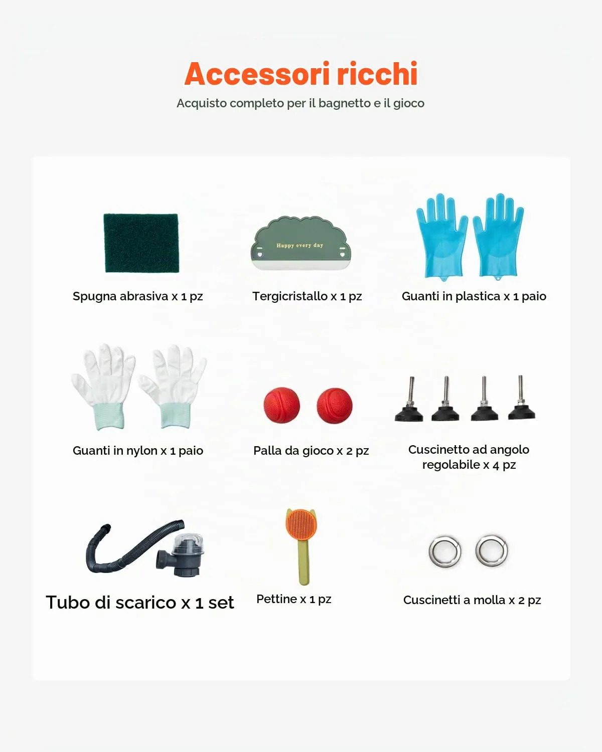 VEVOR Stazione di Lavaggio per Cani in Acciaio Inox, Vasca per Toelettatura per Animali Domestici da 86,36 cm con Rubinetto e Soffione Doccia e Palline da Gioco, per Cani per più Animali Domestici - immagine 6