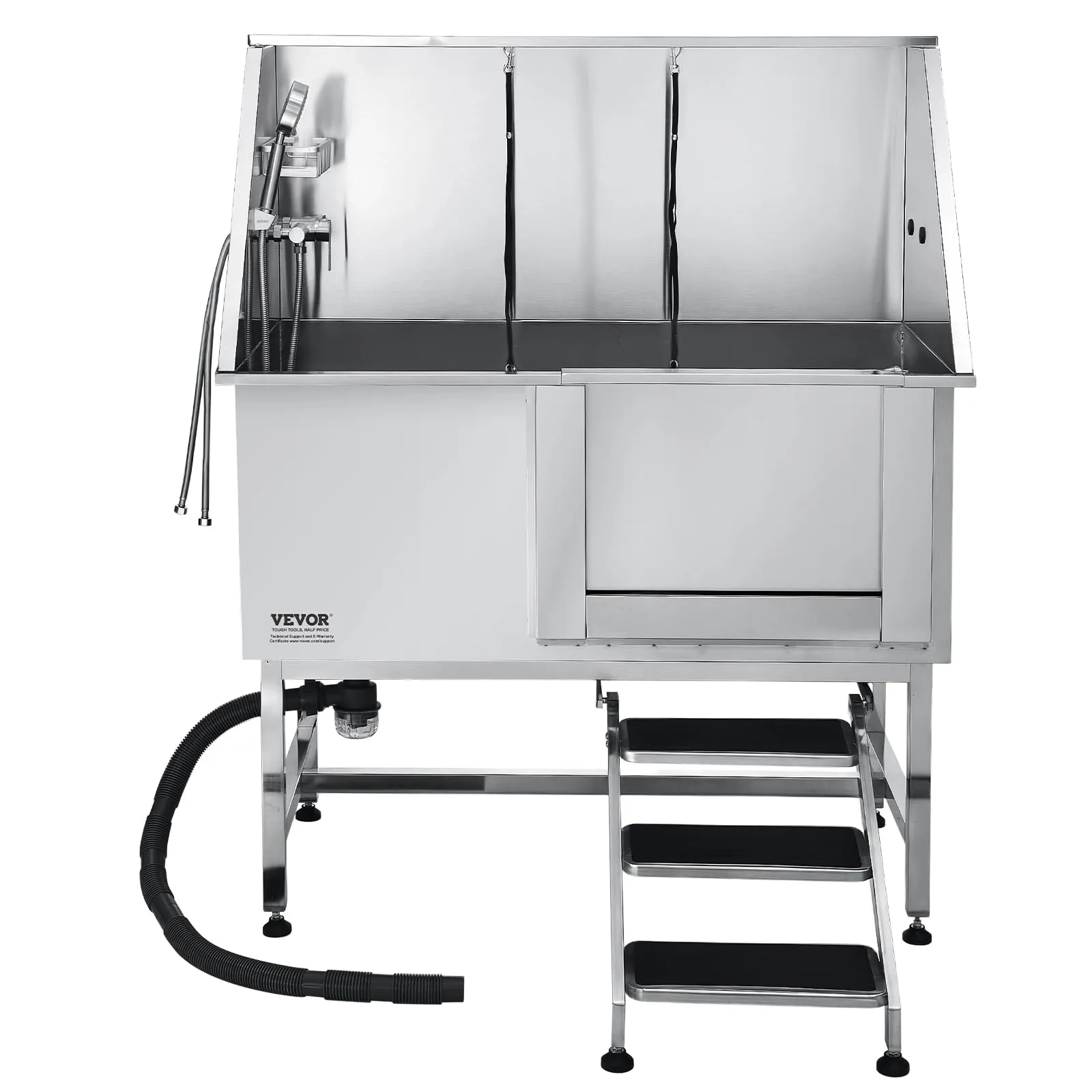 VEVOR Stazione di Lavaggio per Cani in Acciaio Inox, Vasca per Toelettatura per Animali Domestici di Grandi, Medie e Piccole Dimensioni da 127 cm con Scale, Pannello Filtro per Acqua, Porta Destra - immagine 9