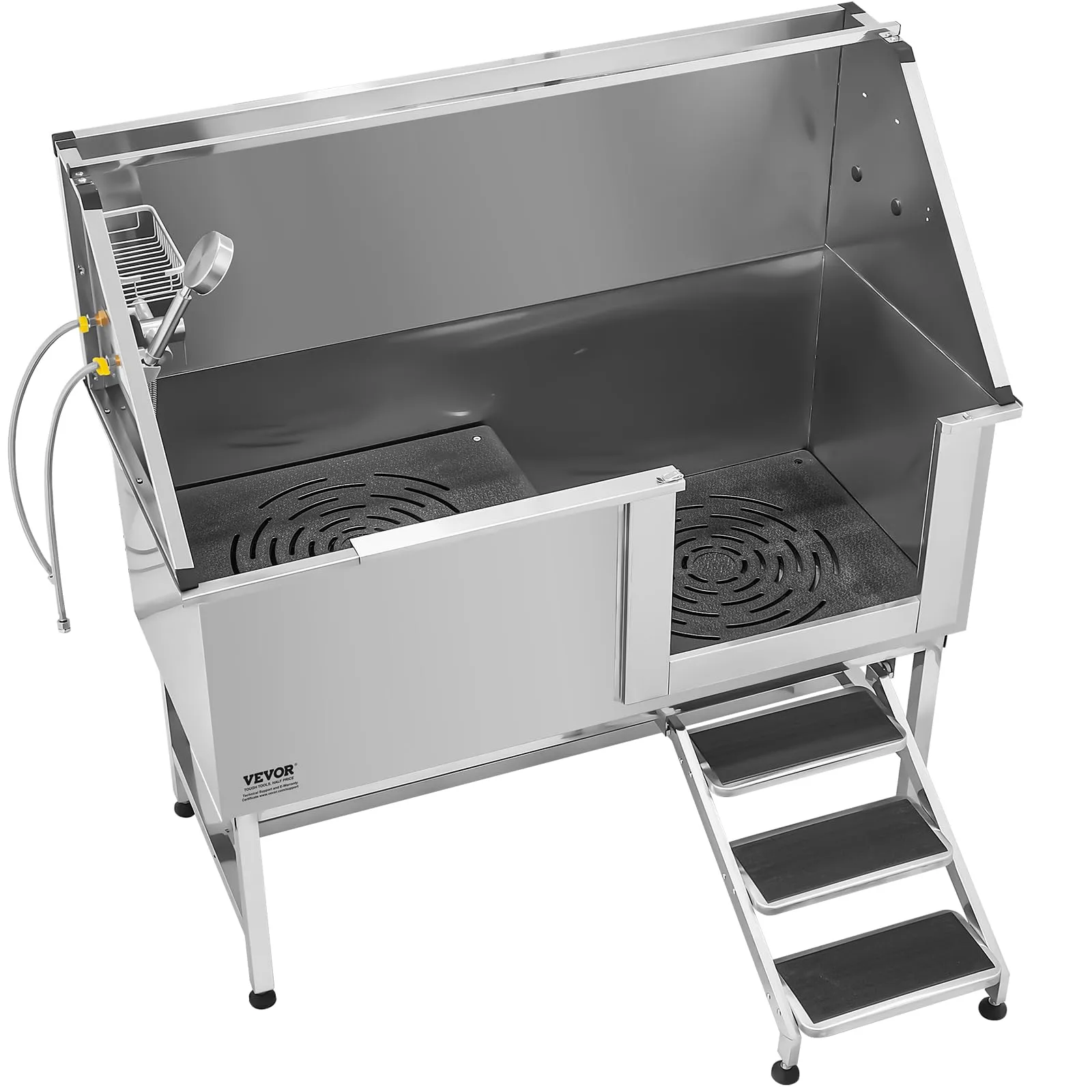 VEVOR Stazione di Lavaggio per Cani in Acciaio Inox, Vasca per Toelettatura per Animali Domestici di Grandi, Medie e Piccole Dimensioni 157,48 cm con Scale, Pannello Filtro per Acqua, Porta Destra - immagine 10