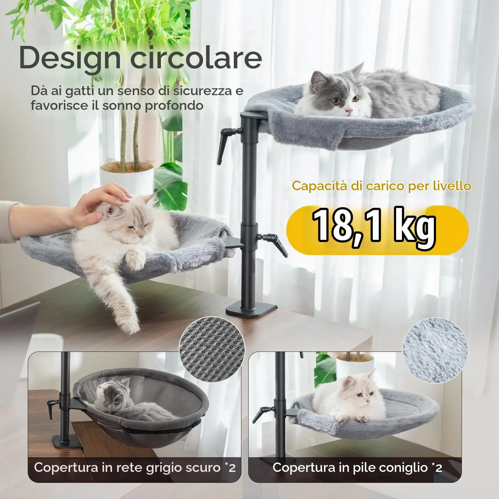 CATISM 2 Lettino per Gatti da scrivania - Rotazione a 360° & Regolabile in Altezza Morbido Perfetto per Ufficio e Lavoro Amaca per Gatti da Interni con 4 tappetini per Animali Domestici Fino a 40 LBS - immagine 3