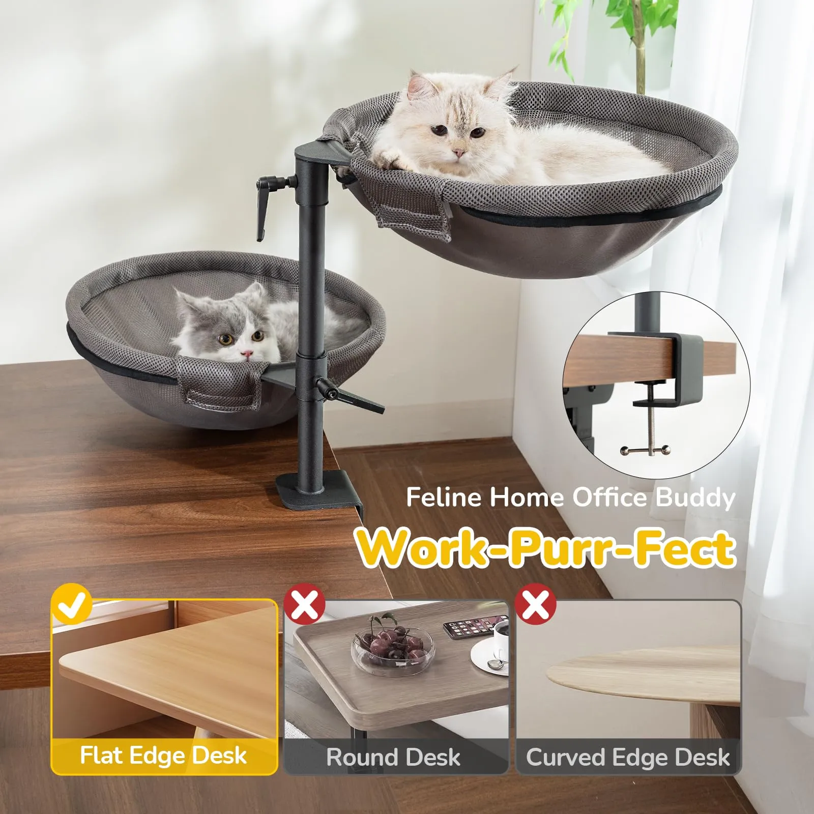 CATISM 2 Lettino per Gatti da scrivania - Rotazione a 360° & Regolabile in Altezza Morbido Perfetto per Ufficio e Lavoro Amaca per Gatti da Interni con 4 tappetini per Animali Domestici Fino a 40 LBS - immagine 4