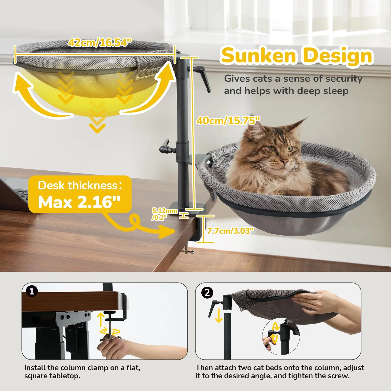 CATISM 2 Lettino per Gatti da scrivania - Rotazione a 360° & Regolabile in Altezza Morbido Perfetto per Ufficio e Lavoro Amaca per Gatti da Interni con 4 tappetini per Animali Domestici Fino a 40 LBS - immagine 5