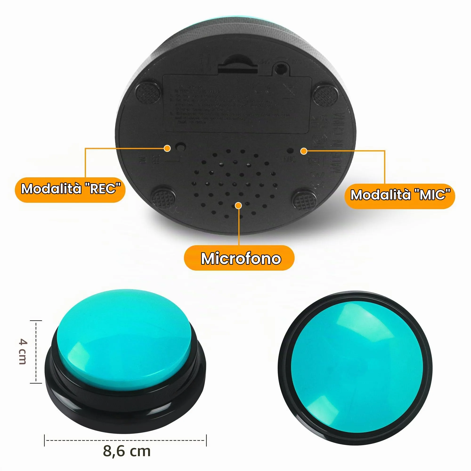 DUBUOZA 4 Pezzi Buzzer Button con 30 Secondi di Registrazione e Riproduzione Buzzer con Funzione di Registrazione Pulsanti per Cani per Allenamento e Giochi per Animali Domestici (4) - immagine 6