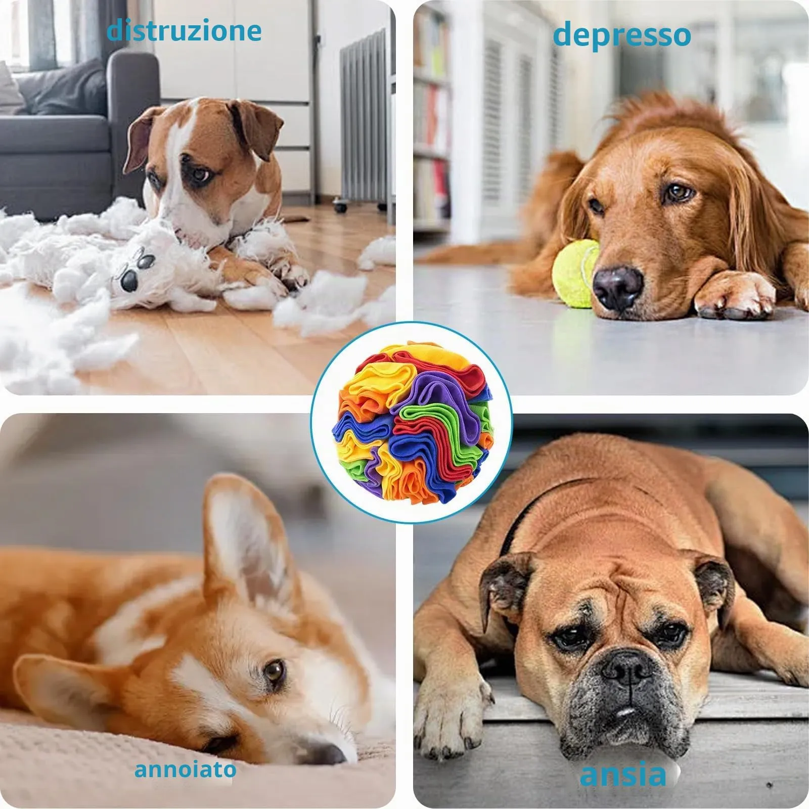 PDirat Palla olfattiva per cani, giocattolo per cani, giocattolo intelligente, palla rotonda in peluche da 10 cm per animali domestici, promuove l'attività mentale stimolando il senso del - immagine 6