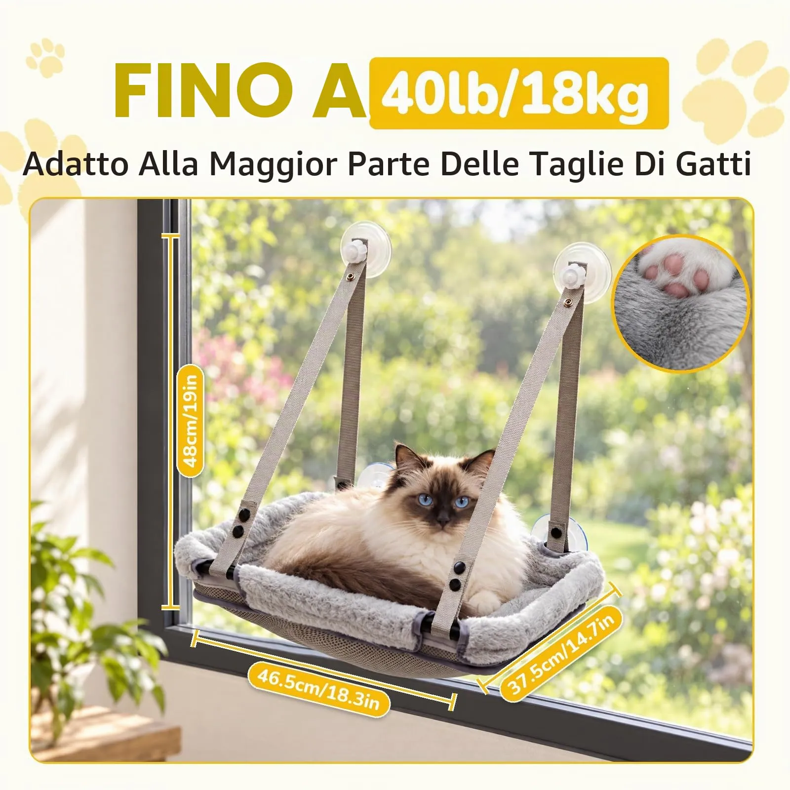 CATISM Lettino per Gatti da scrivania & Amaca pieghevole per gatti 2-in-1 fino a 18 kg rinforzata con ventosa forte, lavabile, traspirante, supporto per davanzale - immagine 4
