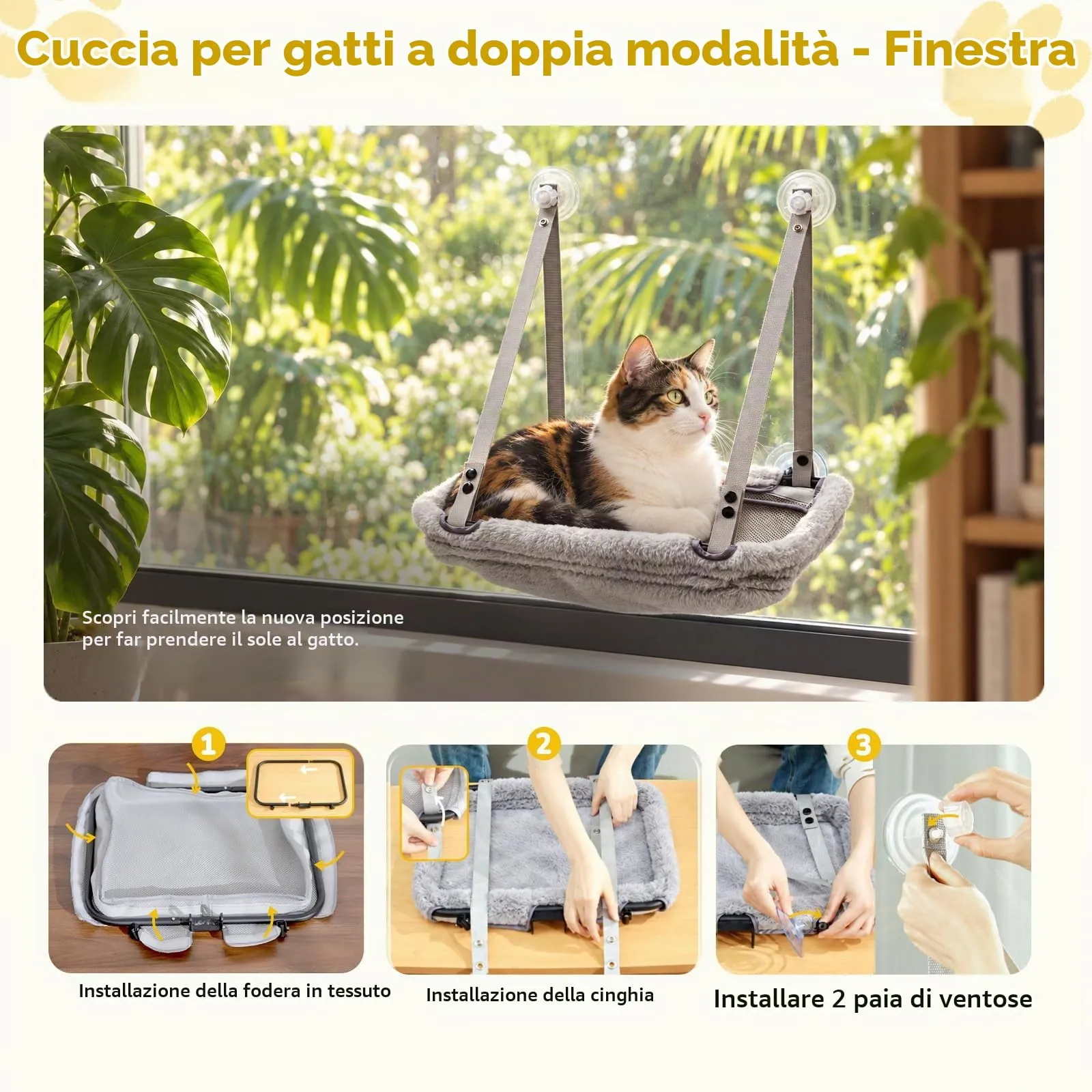 CATISM Lettino per Gatti da scrivania & Amaca pieghevole per gatti 2-in-1 fino a 18 kg rinforzata con ventosa forte, lavabile, traspirante, supporto per davanzale - immagine 6