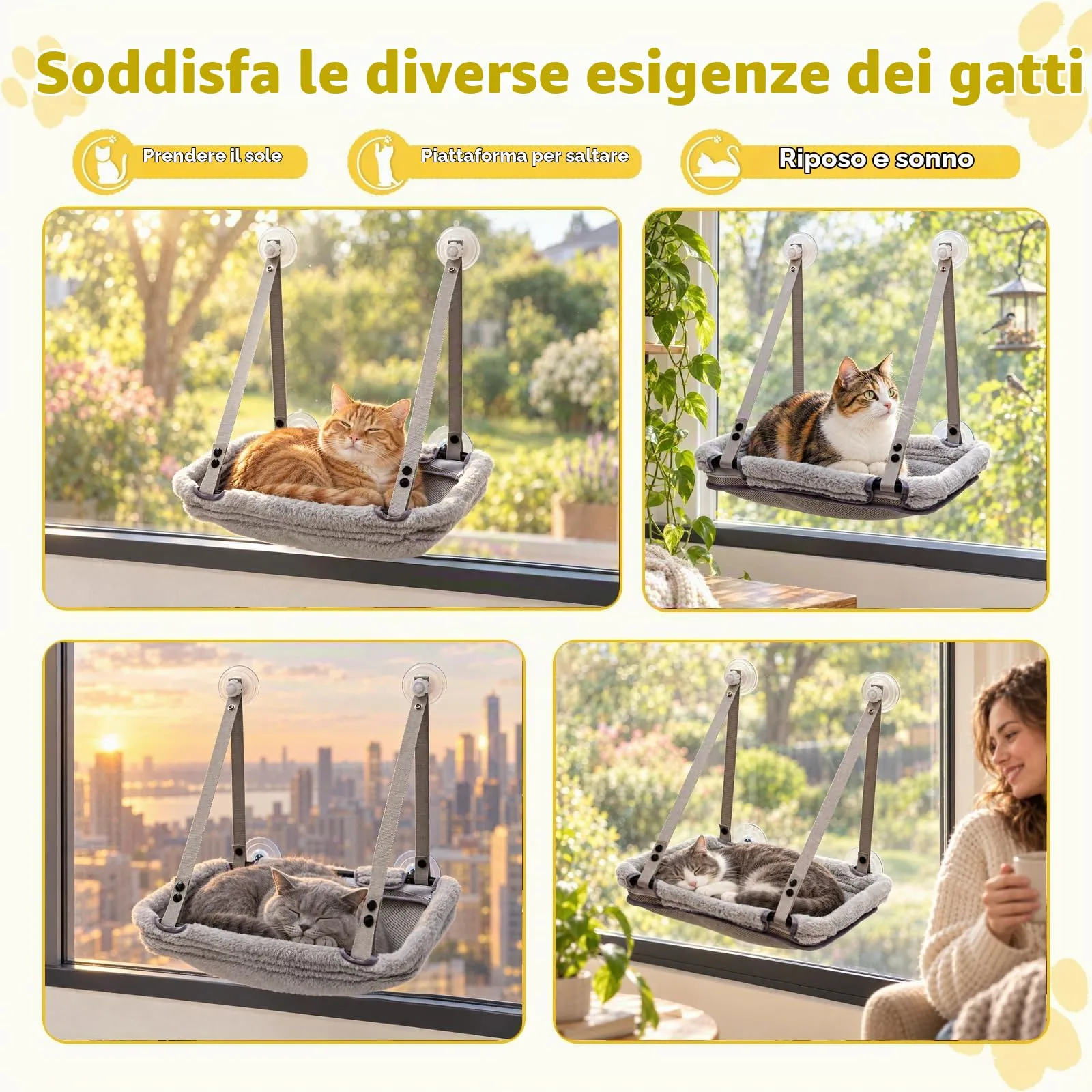 CATISM Lettino per Gatti da scrivania & Amaca pieghevole per gatti 2-in-1 fino a 18 kg rinforzata con ventosa forte, lavabile, traspirante, supporto per davanzale - immagine 7