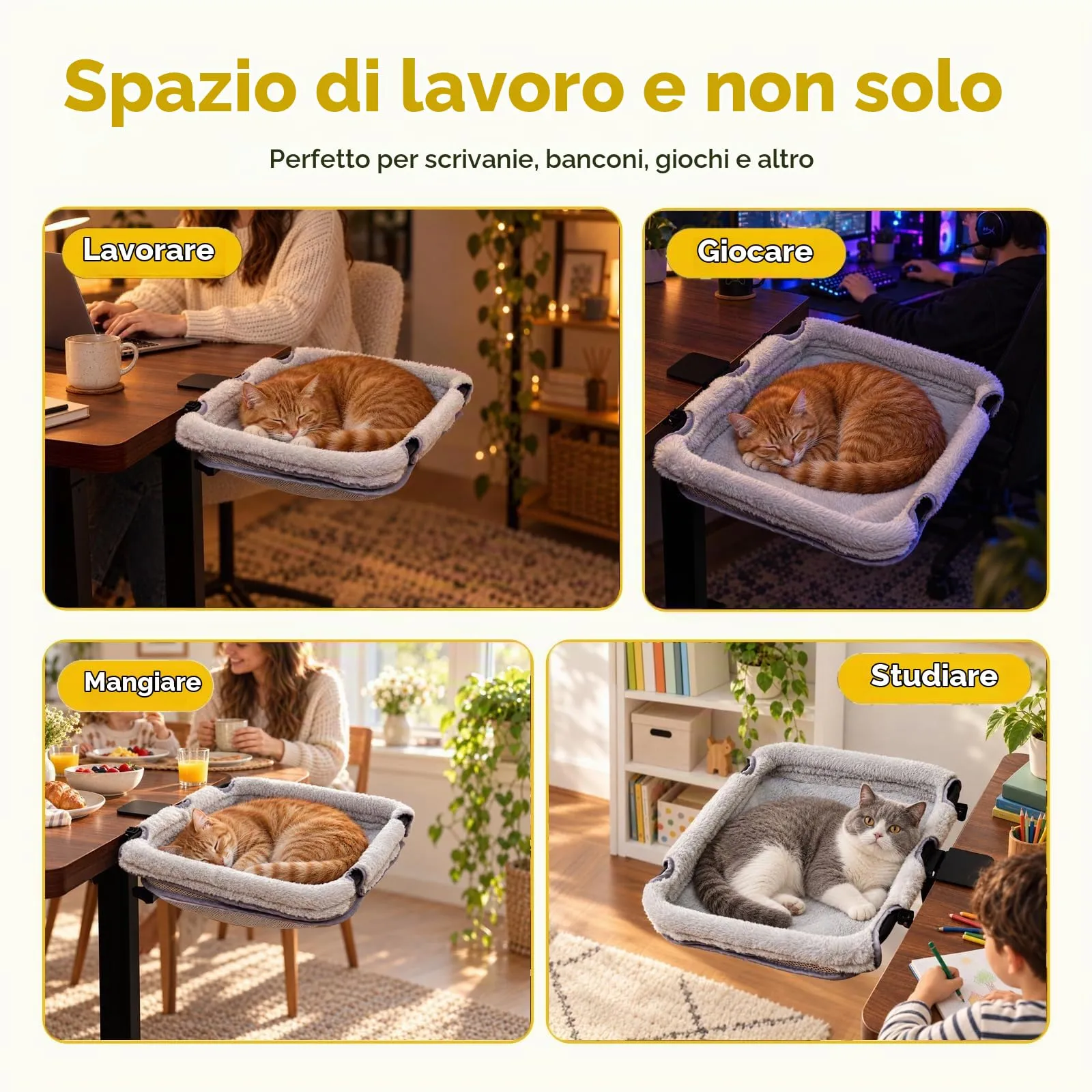 CATISM Lettino per Gatti da scrivania & Amaca pieghevole per gatti 2-in-1 fino a 18 kg rinforzata con ventosa forte, lavabile, traspirante, supporto per davanzale - immagine 8
