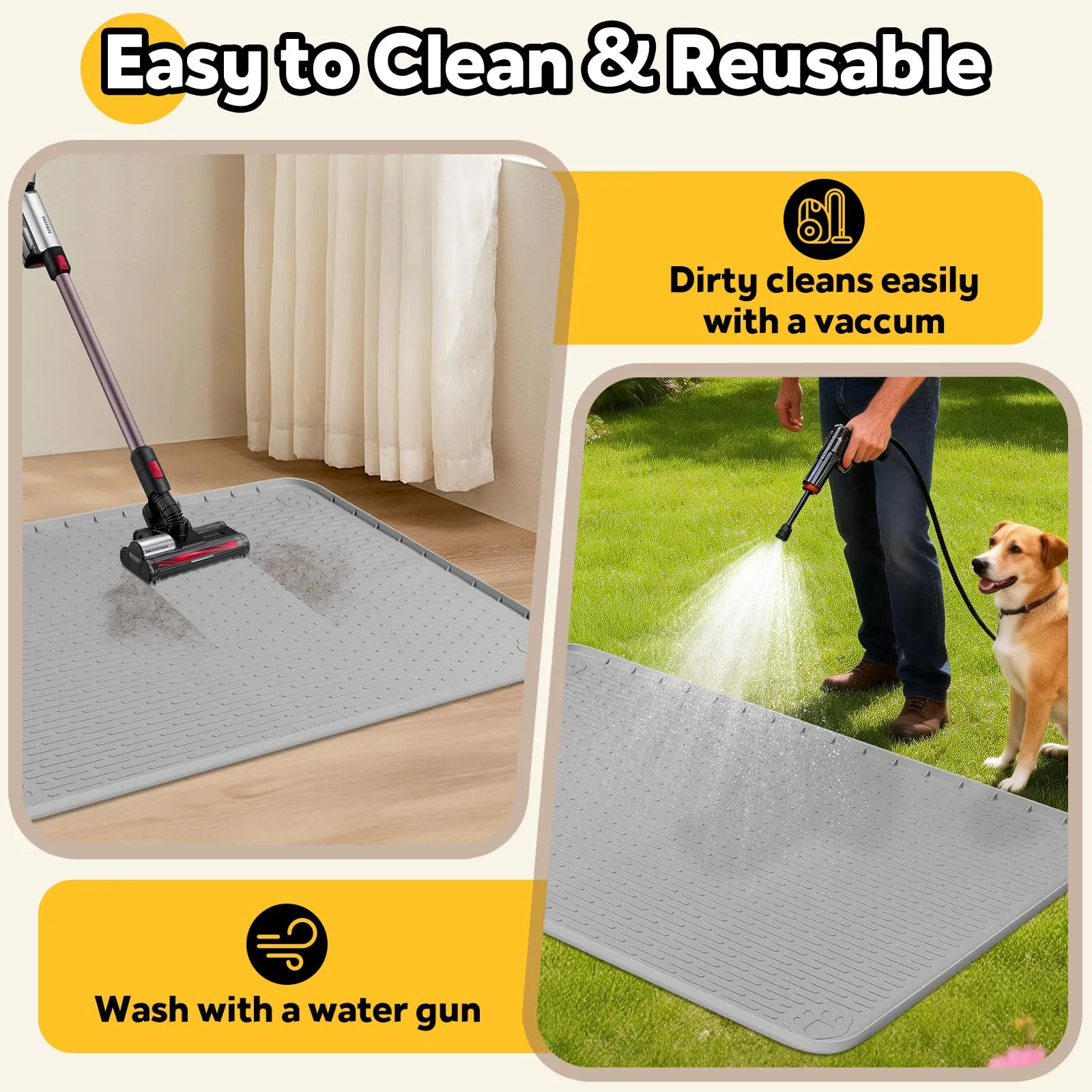 Tappetino in silicone per gabbia per cani, 101,6 x 71,1 cm, tappetino per gabbia/canile per cani, grigio chiaro - immagine 7