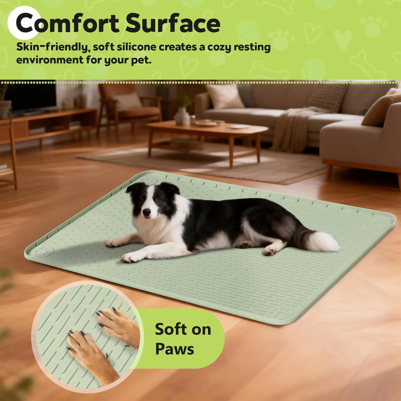 Bartuke Tappetino in silicone per gabbia per cani, 86,4 x 56 cm, sottotappetino per gabbia/canile per cani con bordo rialzato, lavabile, tappetino letto per cani, impermeabile, a prova di perdite - immagine 3