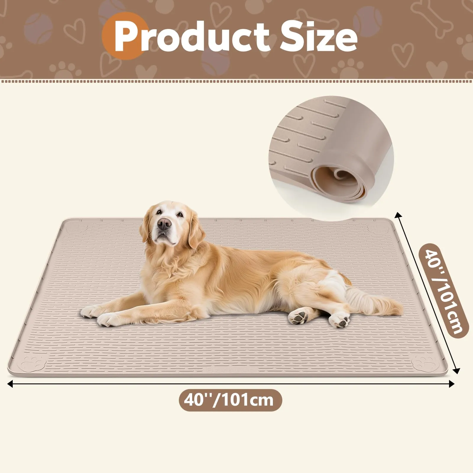 Bartuke Tappetino in silicone per gabbia per cani, 101 x 101 cm, da posizionare sotto la gabbia/recinto per cani con bordo rialzato, tappetino letto per cani lavabile, impermeabile, a prova di perdite - immagine 2