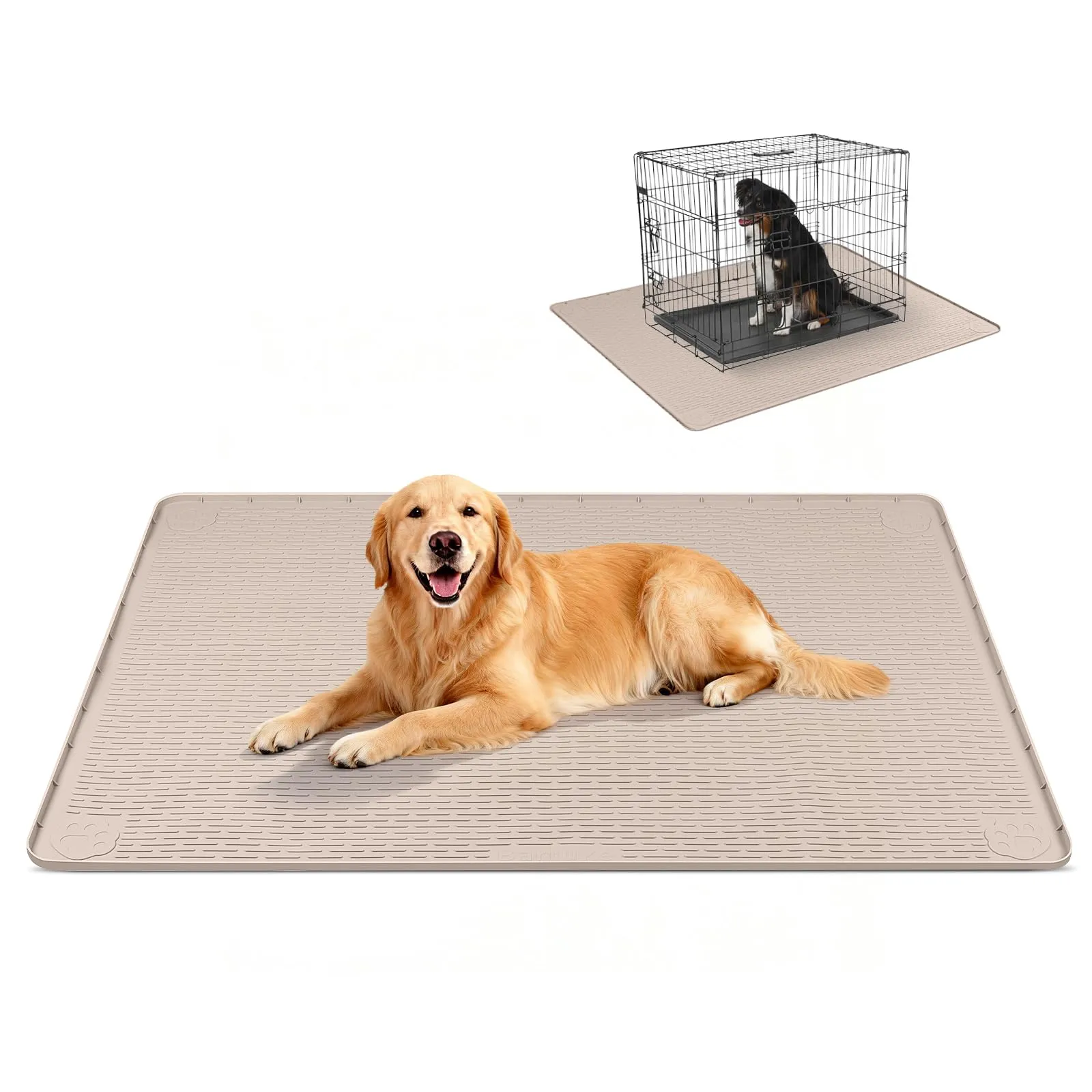 Bartuke Tappetino in silicone per gabbia per cani, 101 x 101 cm, da posizionare sotto la gabbia/recinto per cani con bordo rialzato, tappetino letto per cani lavabile, impermeabile, a prova di perdite - immagine 9