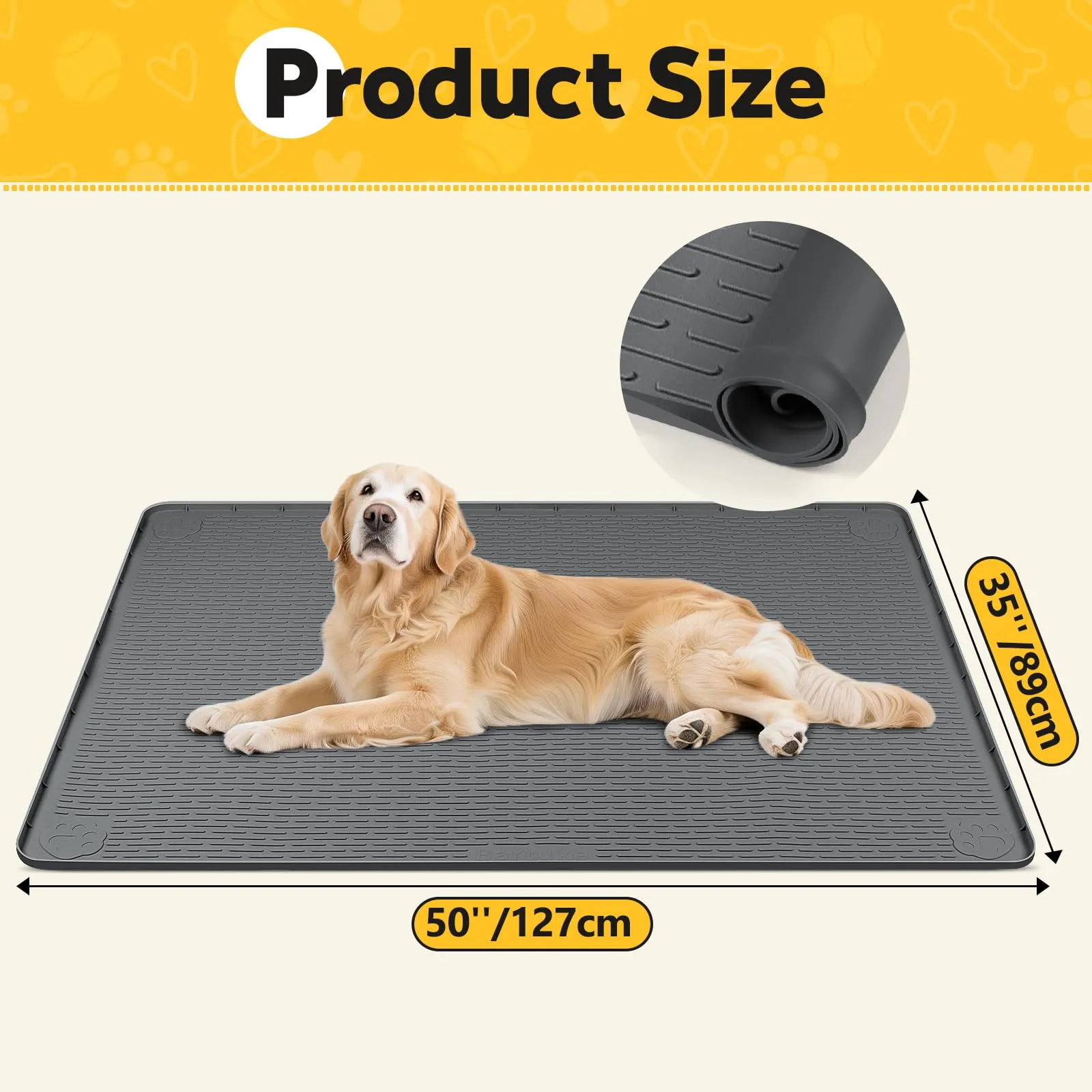 Bartuke Tappetino in silicone per gabbia per cani, sottotappetino per gabbia/canile con bordo rialzato, tappetino letto lavabile per cani, impermeabile, a prova di perdite, protegge i pavimenti - immagine 2